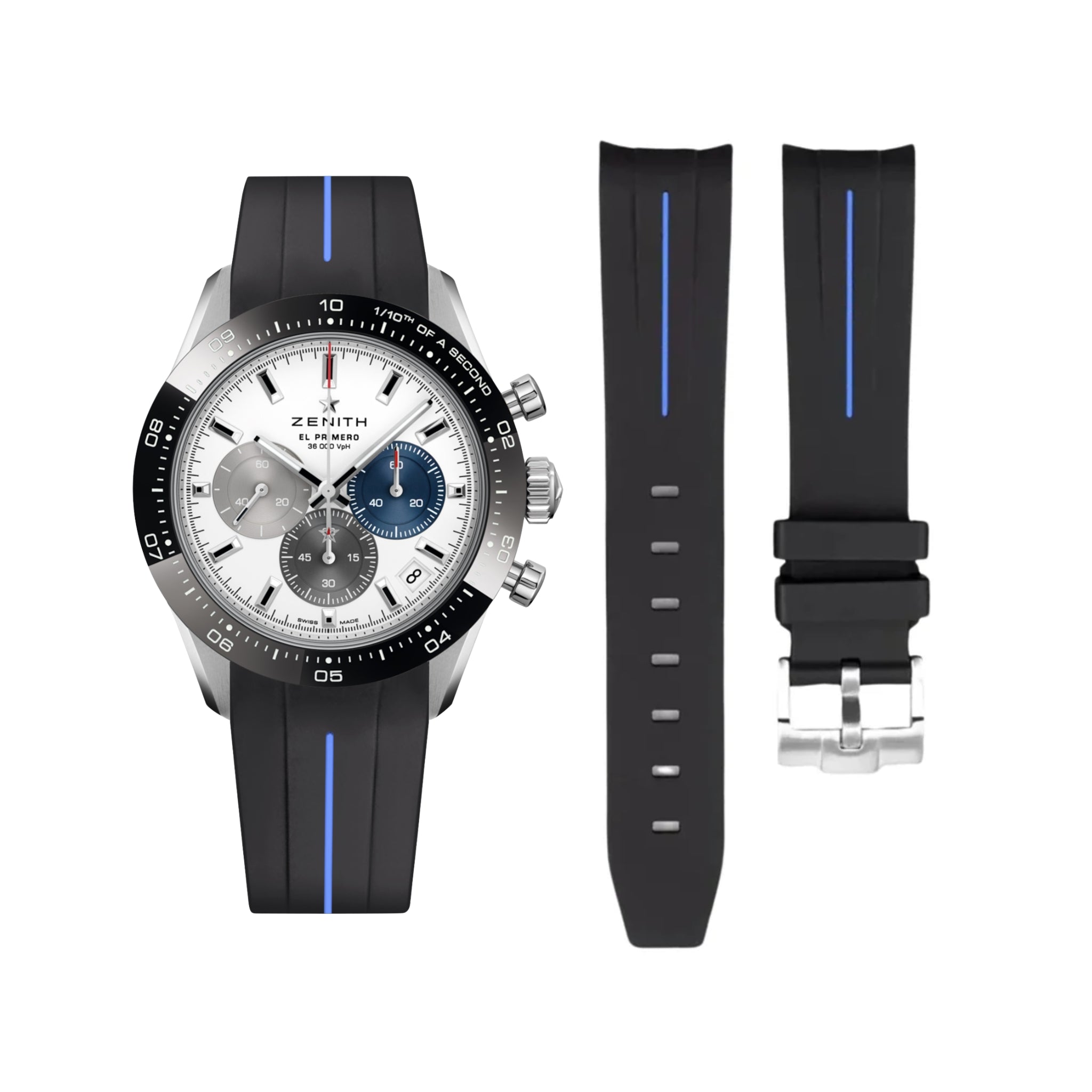 Kautschukarmband für alle Zenith Chronomaster Modelle – Schwarz/Blauer Line | LuxLine® - Helvetus DE