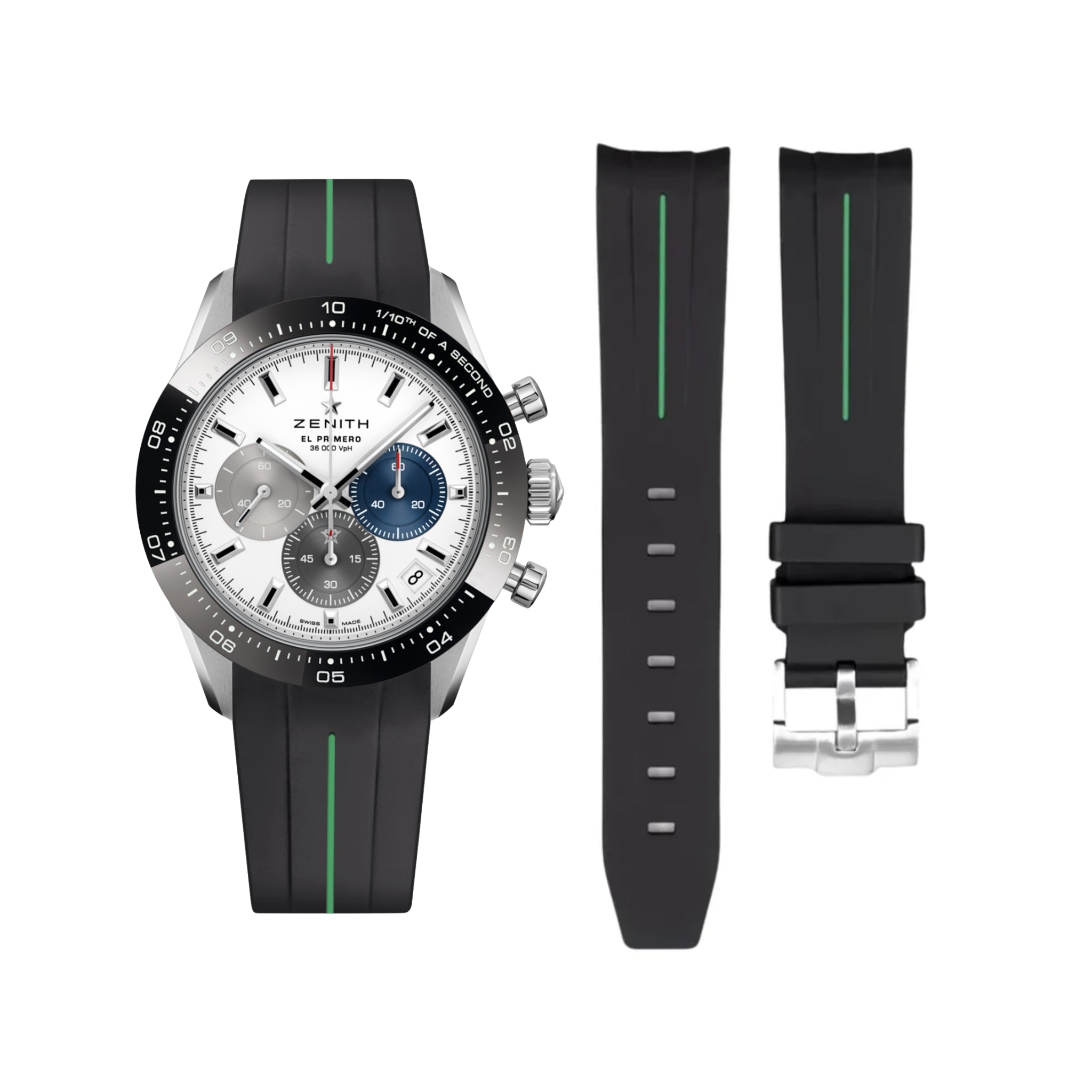 Kautschukarmband für alle Zenith Chronomaster Modelle – Schwarz/Grüner Line | LuxLine® - Helvetus DE