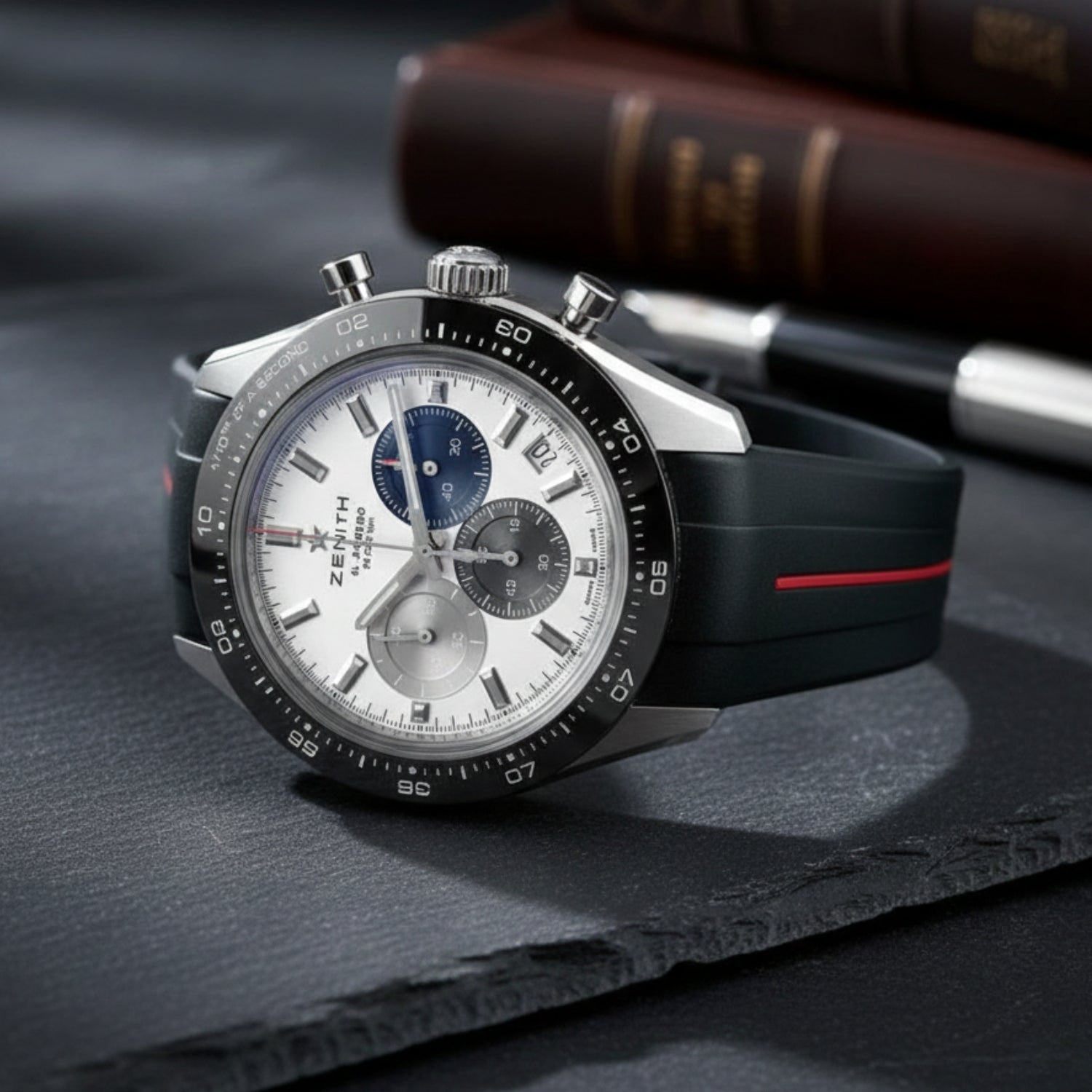 Kautschukarmband für alle Zenith Chronomaster Modelle – Schwarz/Roter Line | LuxLine® - Helvetus DE