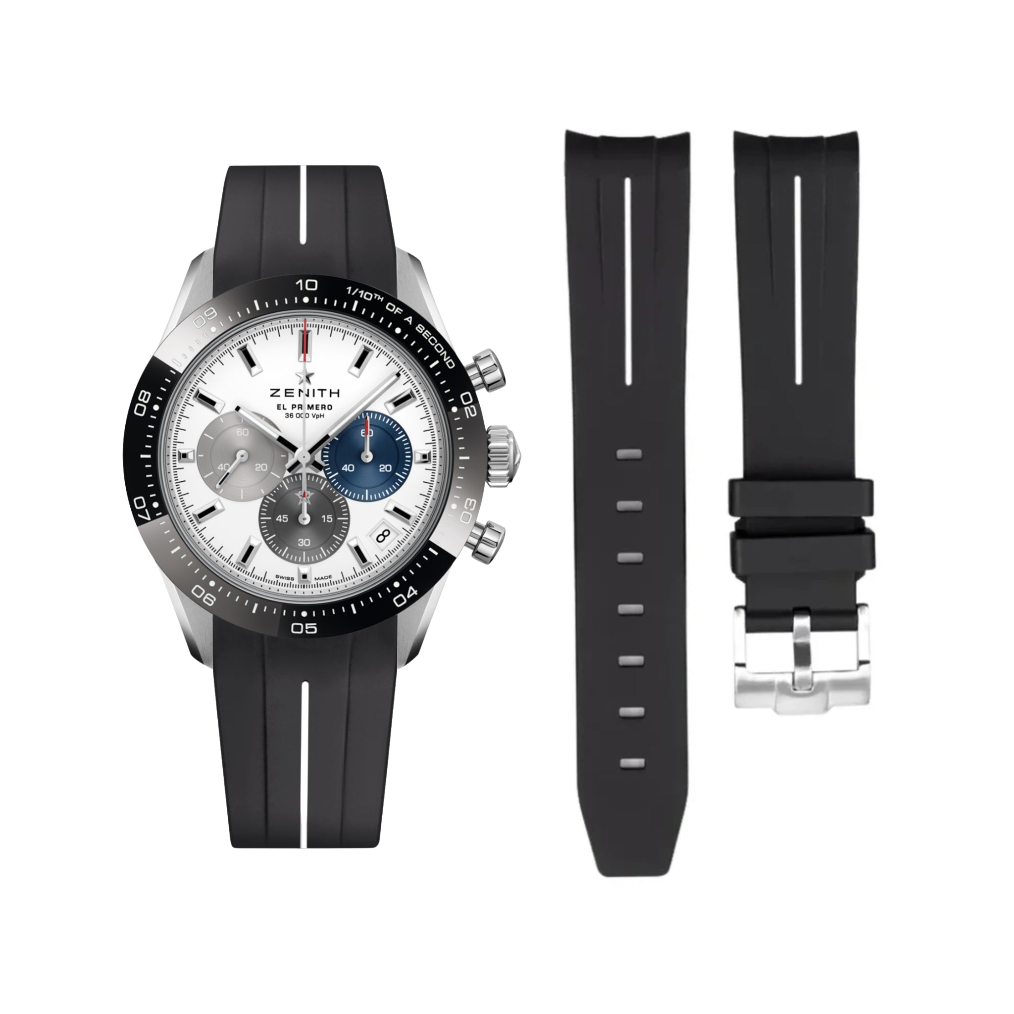 Kautschukarmband für alle Zenith Chronomaster Modelle – Schwarz/Weisser Line | LuxLine® - Helvetus DE