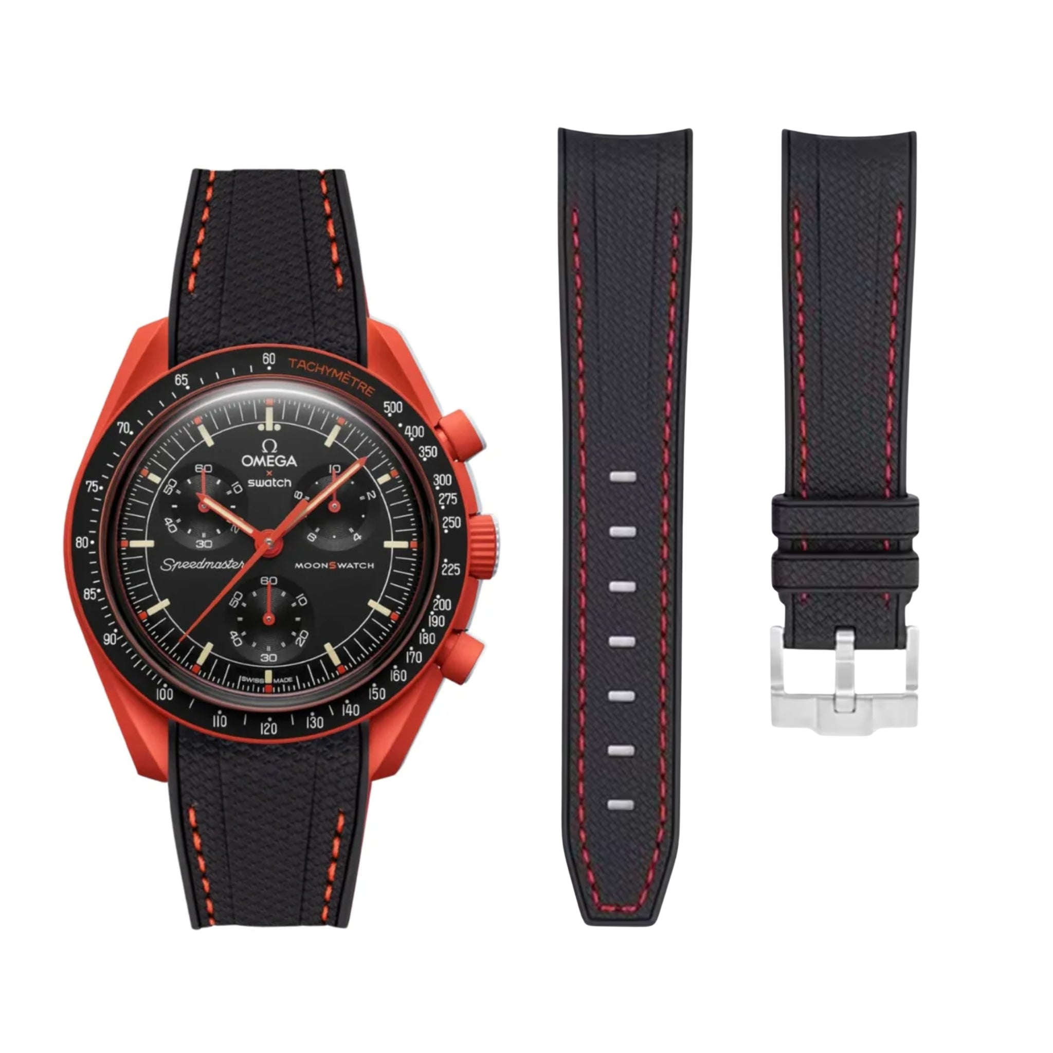 Kautschukarmband – Für Mission on Earth Lava | Omega X Swatch | MoonSwatch – Schwarz mit Rot - Helvetus DE