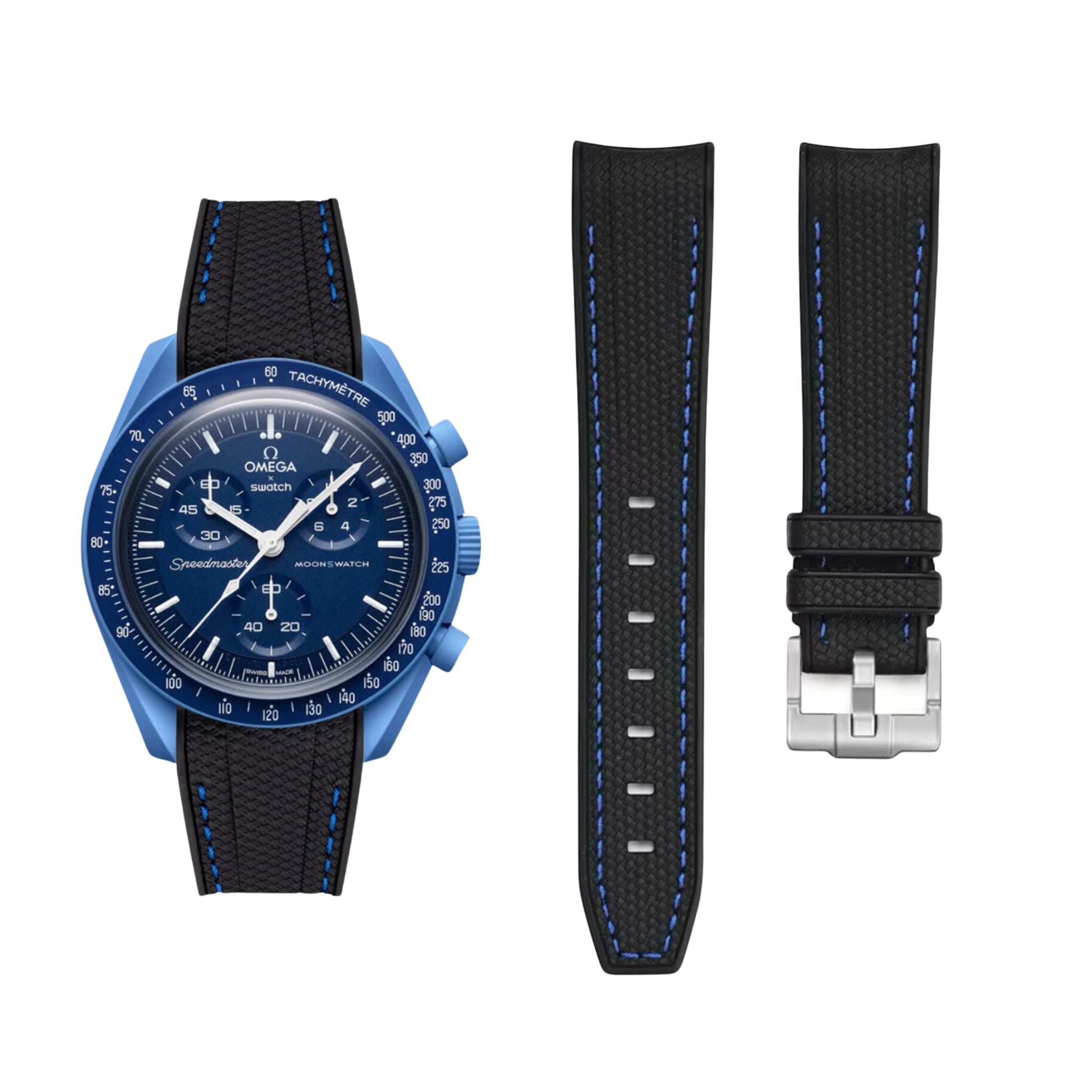 Kautschukarmband – Für Mission to Neptune | Omega X Swatch | MoonSwatch – Schwarz mit Blau - Helvetus DE