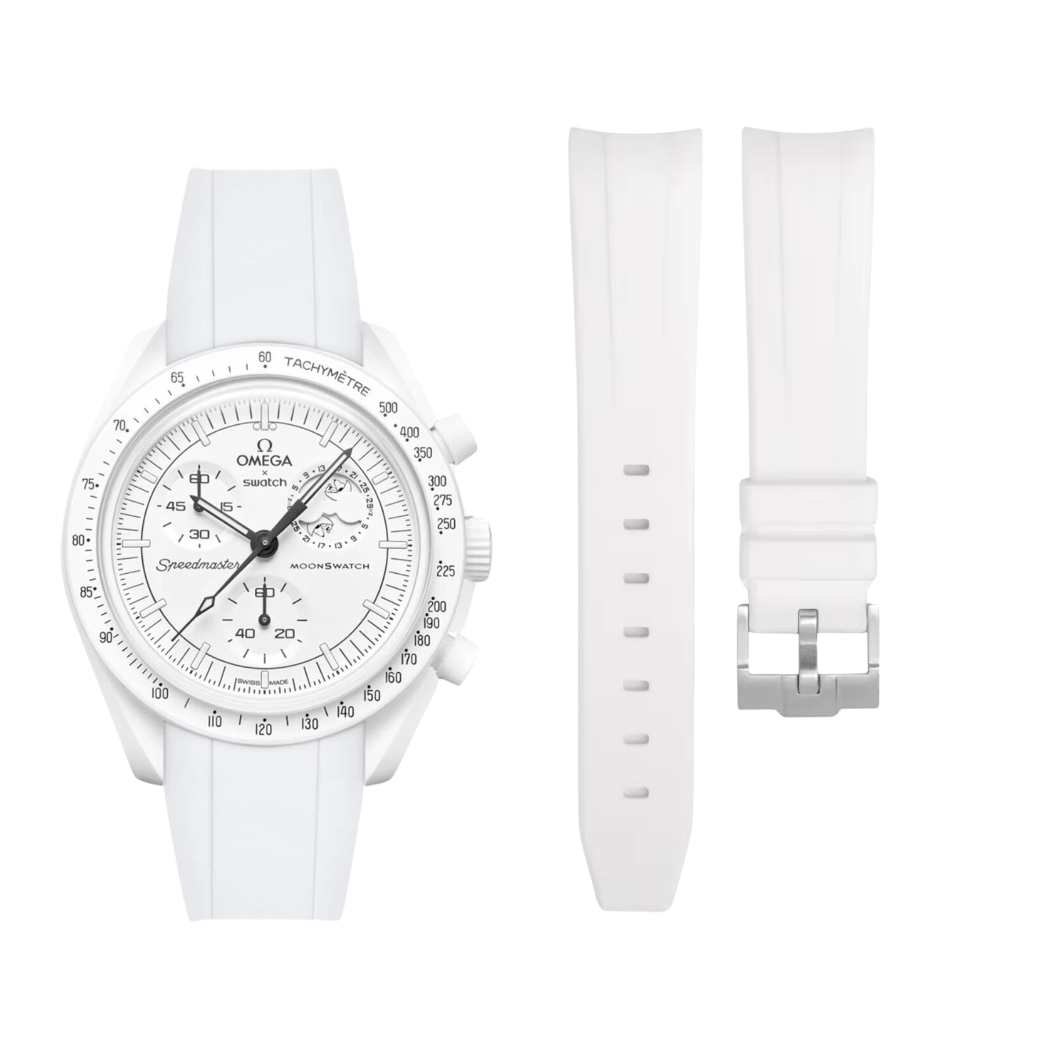 Kautschukarmband – Für Mission to the Moonphase – Snoopy | Omega X Swatch | MoonSwatch – Weiß - Helvetus DE