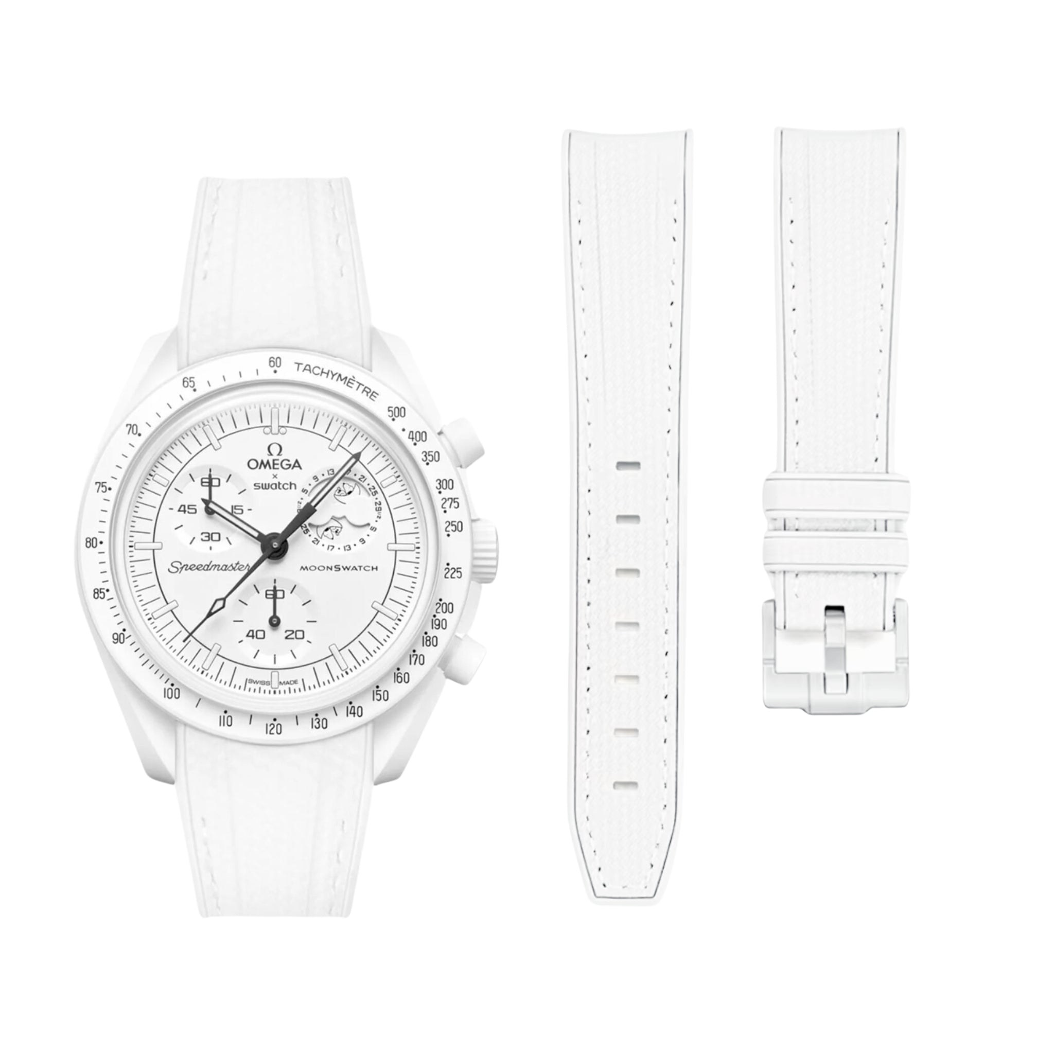 Kautschukarmband – Für Mission to the Moonphase – Snoopy | Omega X Swatch | MoonSwatch – Weiß mit Weiß - Helvetus DE