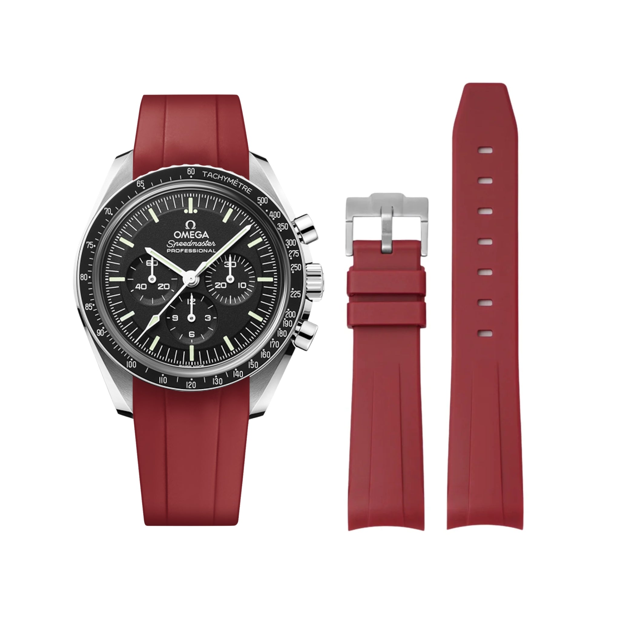 Kautschukarmband – Für Omega Speedmaster – Bordeaux Rot - Helvetus DE