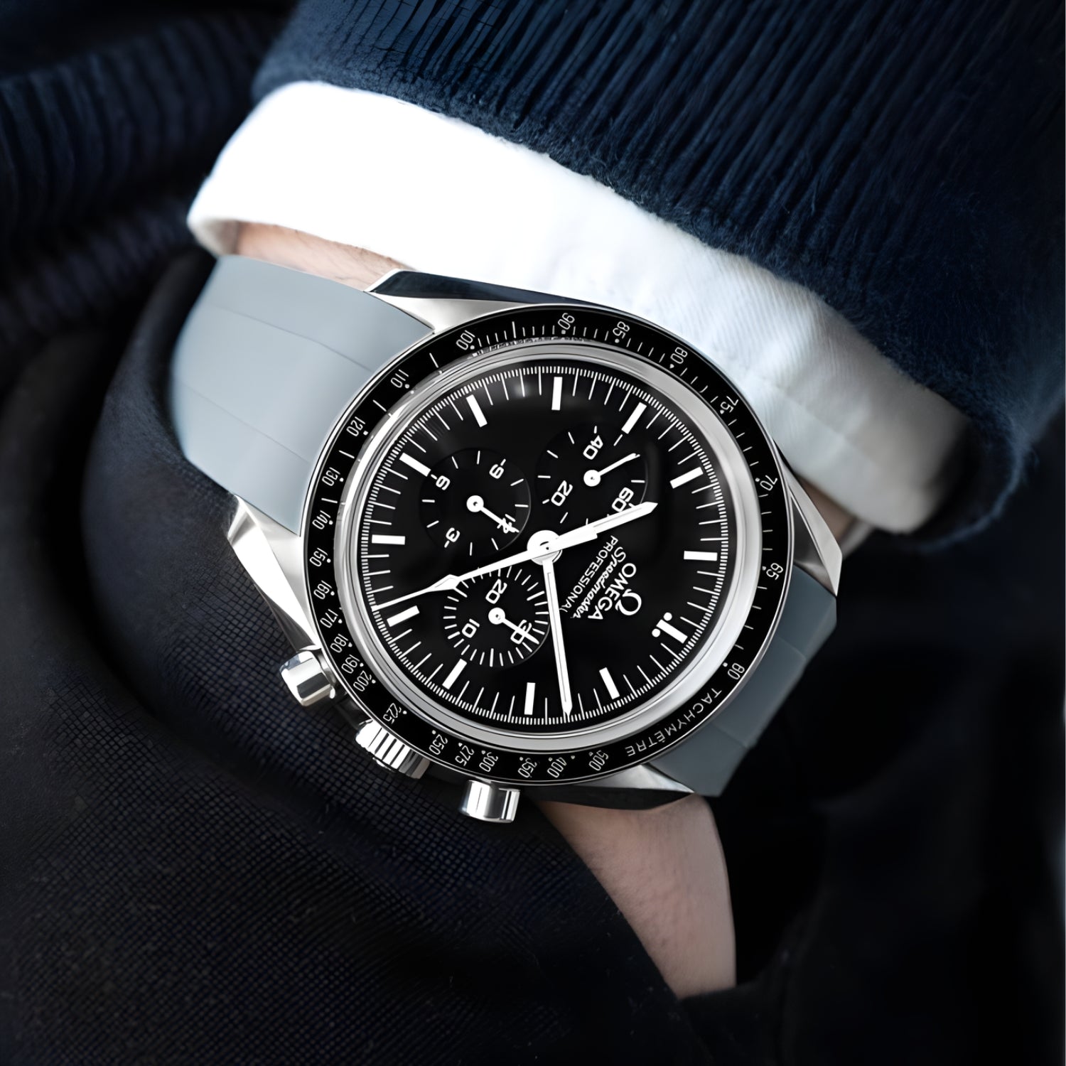 Kautschukarmband – Für Omega Speedmaster – Grau - Helvetus DE