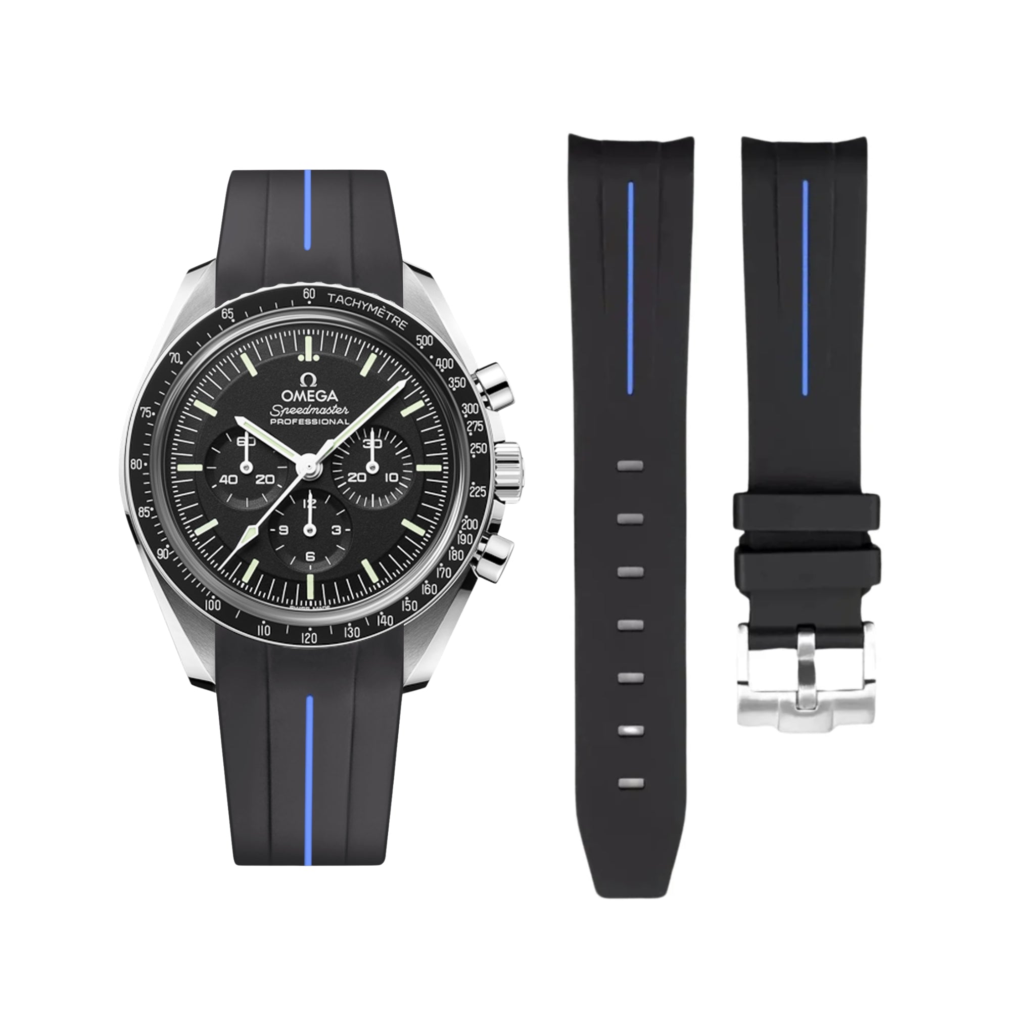Kautschukarmband – Für Omega Speedmaster – LuxLine® - Schwarz/Blau - Helvetus DE