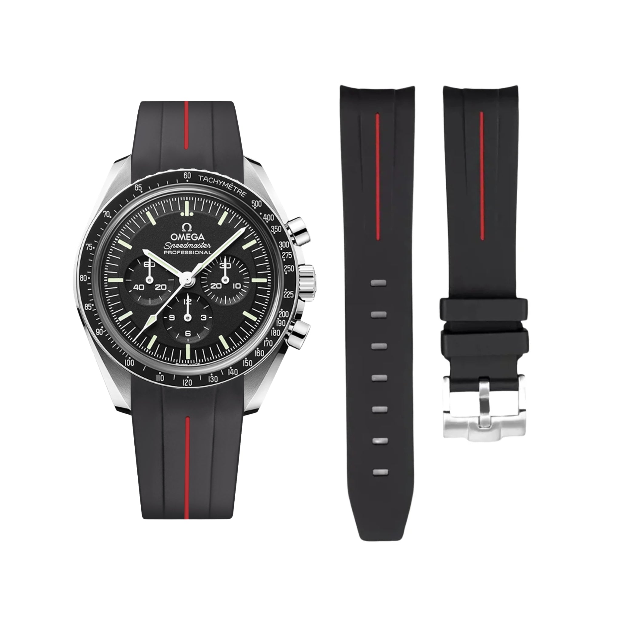 Kautschukarmband – Für Omega Speedmaster – LuxLine® - Schwarz/Rot - Helvetus DE