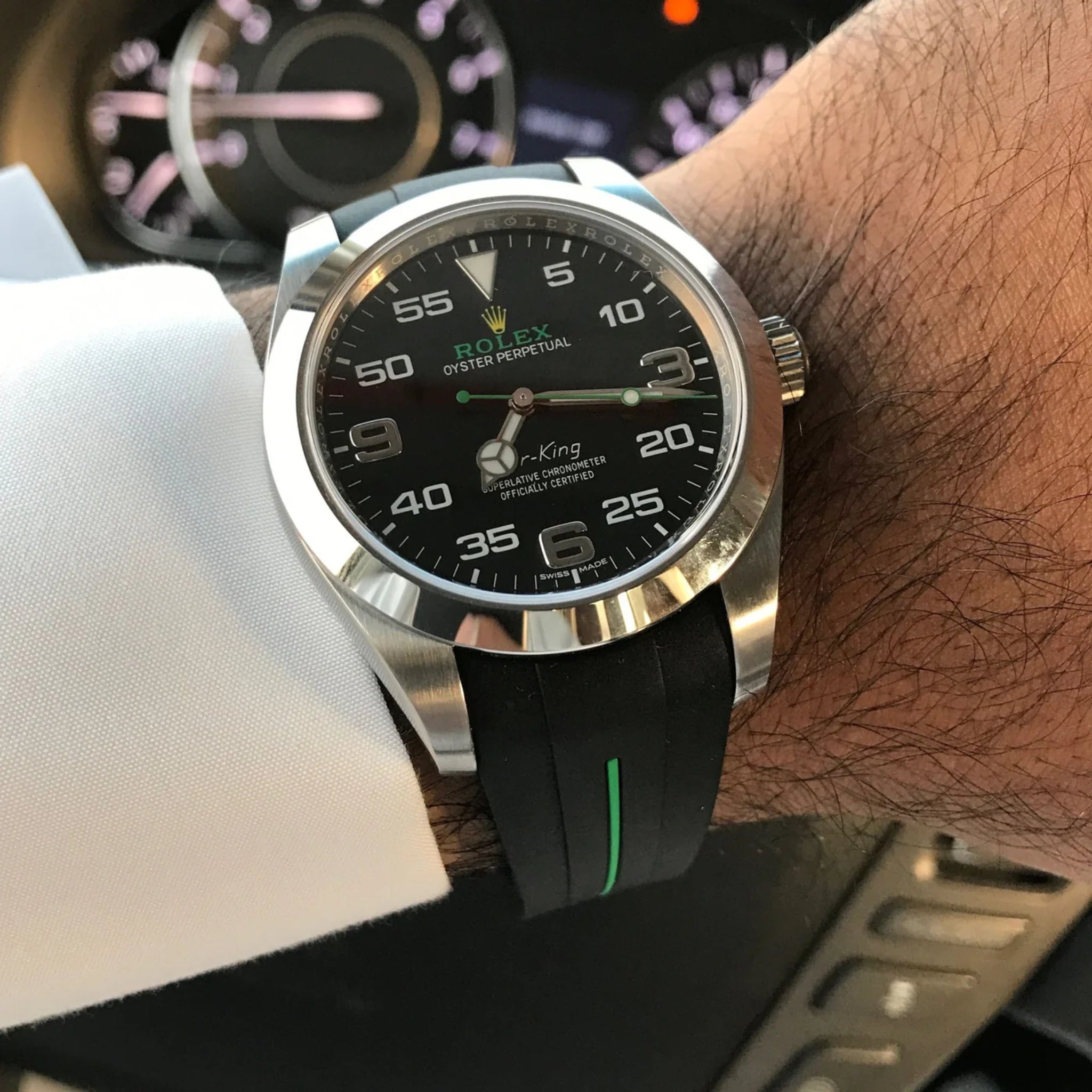 Kautschukarmband für Rolex Air - King 126900/116900 – Schwarz/Grün | LuxLine® - Helvetus DE