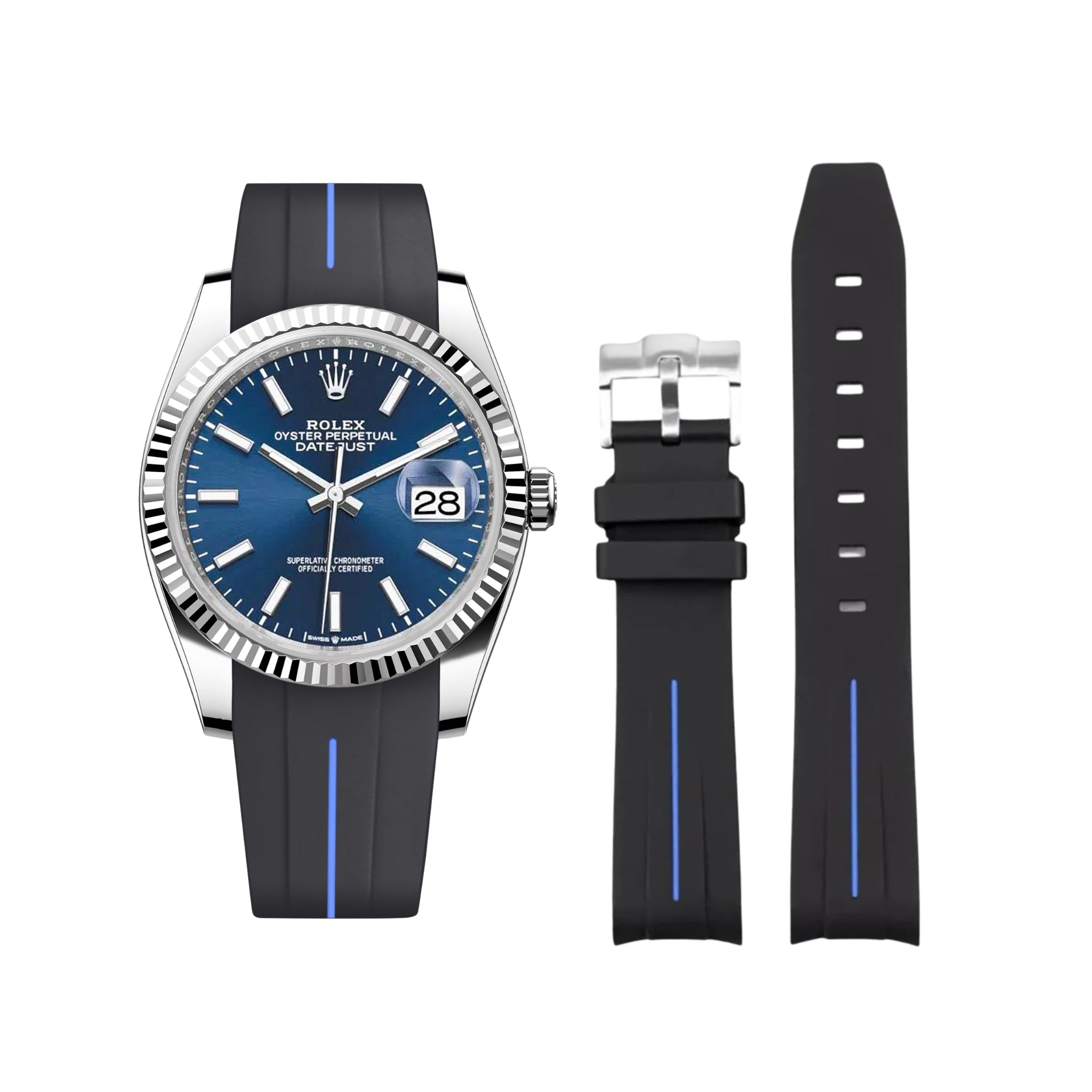 Kautschukarmband für Rolex Datejust 36 – LuxLine® - Schwarz/Blau - Helvetus DE
