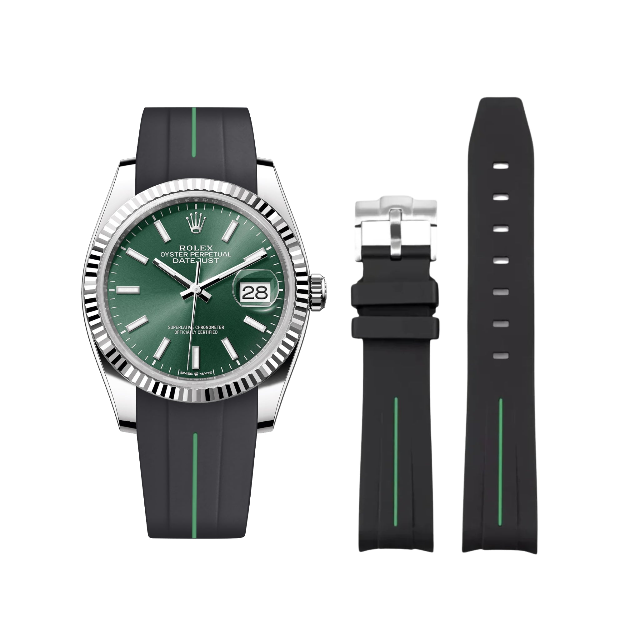 Kautschukarmband für Rolex Datejust 36 – LuxLine® - Schwarz/Grün - Helvetus DE