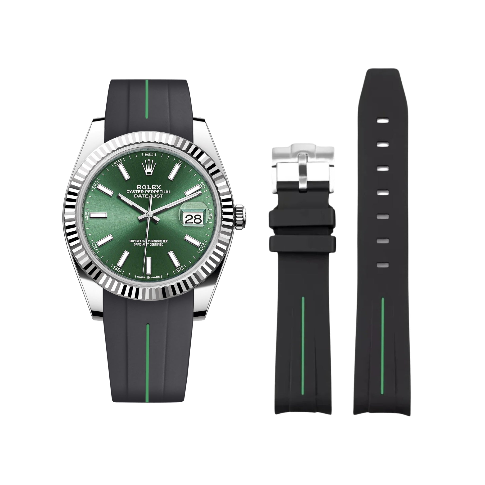 Kautschukarmband für Rolex Datejust 41mm – LuxLine® - Schwarz/Grün - Helvetus DE
