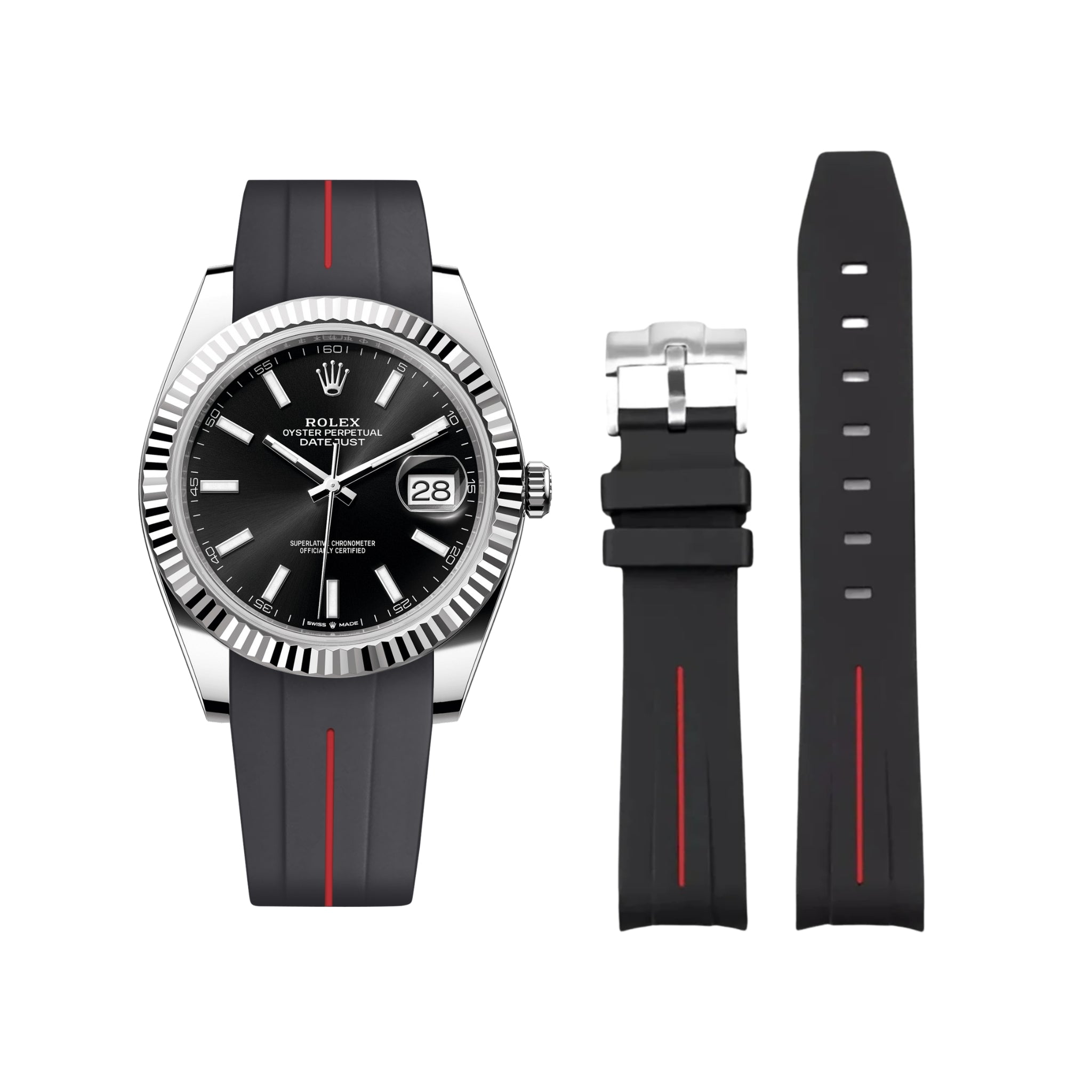 Kautschukarmband für Rolex Datejust 41mm – LuxLine® - Schwarz/Rot - Helvetus DE