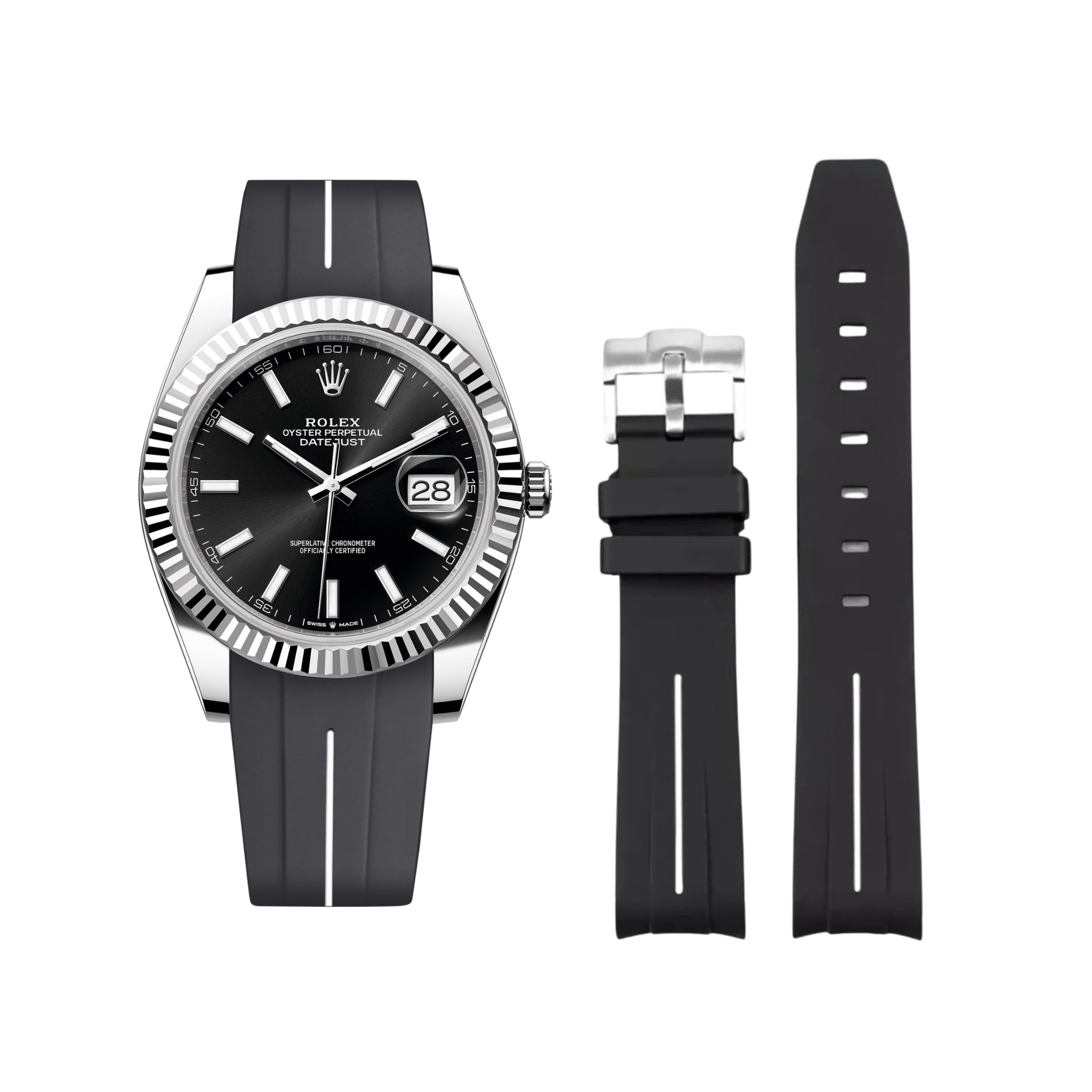Kautschukarmband für Rolex Datejust 41mm – LuxLine® - Schwarz/Weiss - Helvetus DE