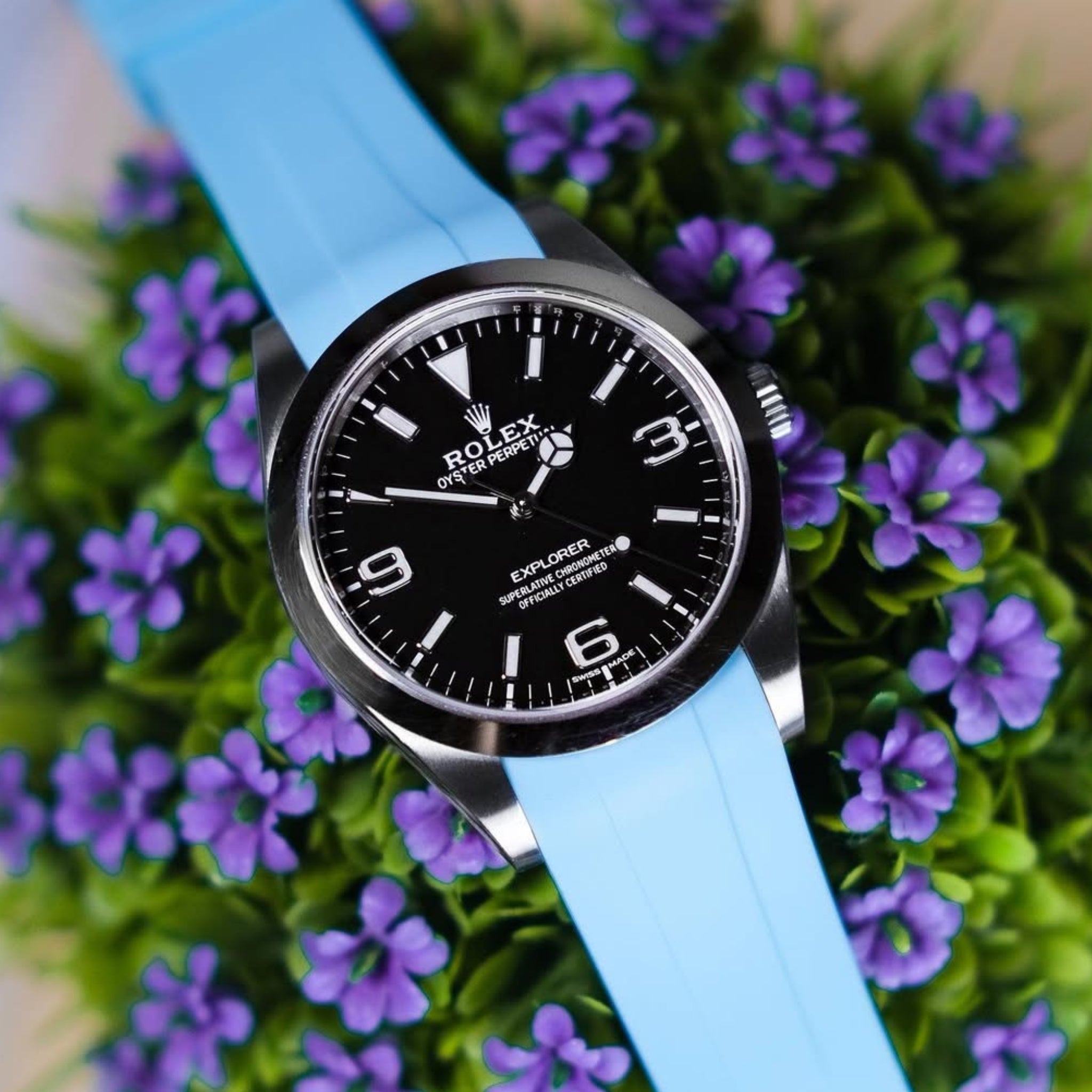 Kautschukarmband für Rolex Explorer I – Baby Blau - Helvetus DE