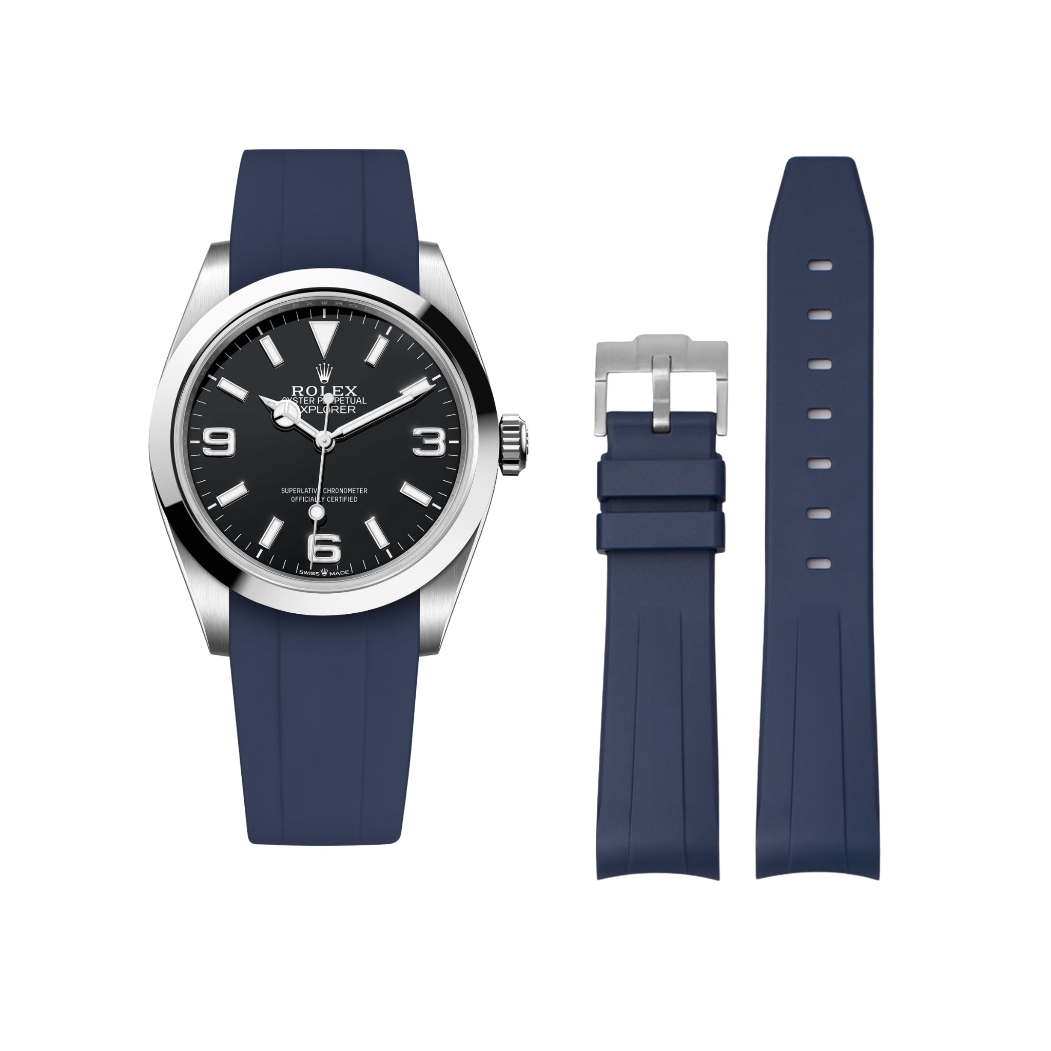 Kautschukarmband für Rolex Explorer I – Dunkel Blau - Helvetus DE