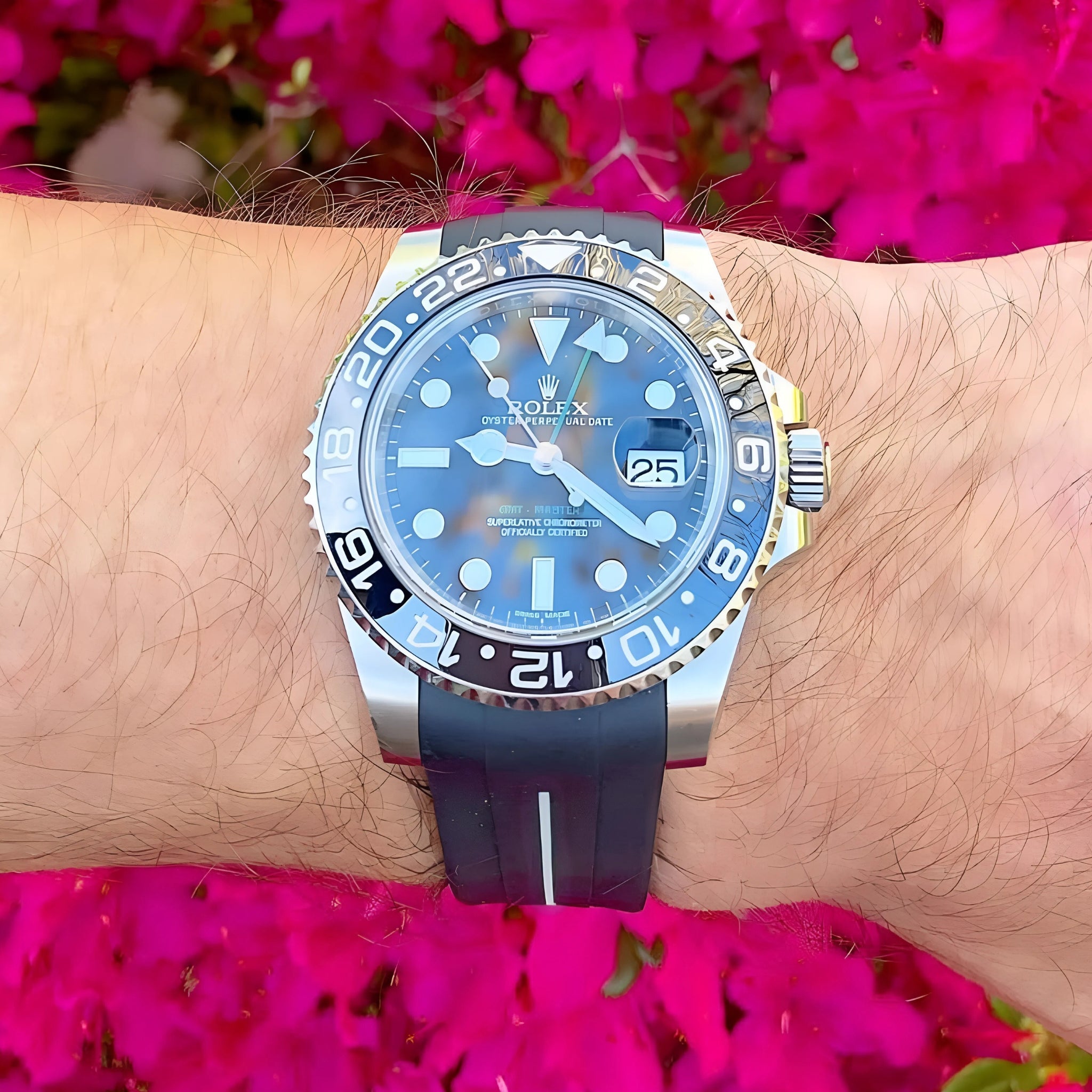 Kautschukarmband für Rolex GMT - Master II in Schwarz mit Weisser Linie | LuxLine® - Helvetus DE