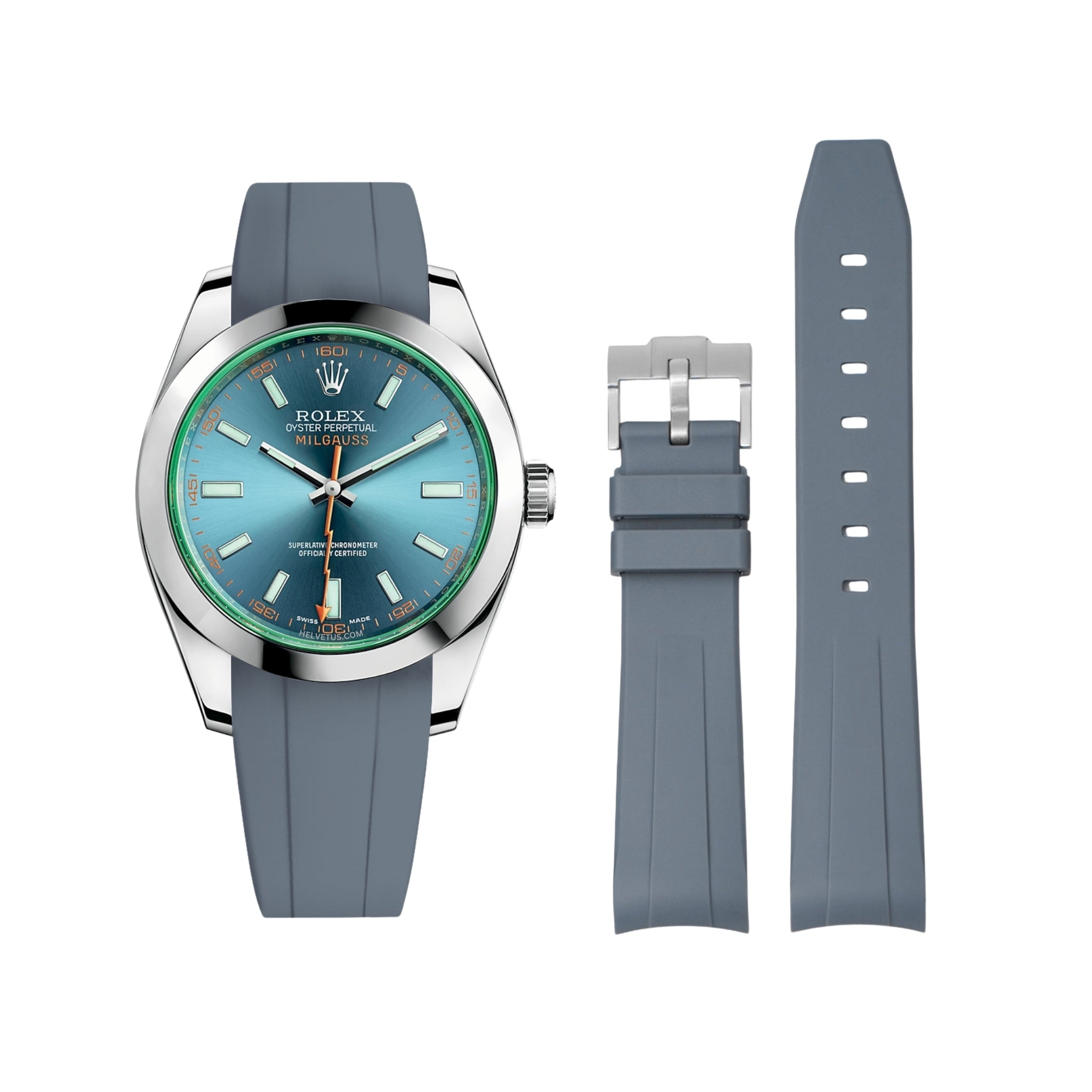 Kautschukarmband für Rolex Milgauss in Grau - Helvetus DE