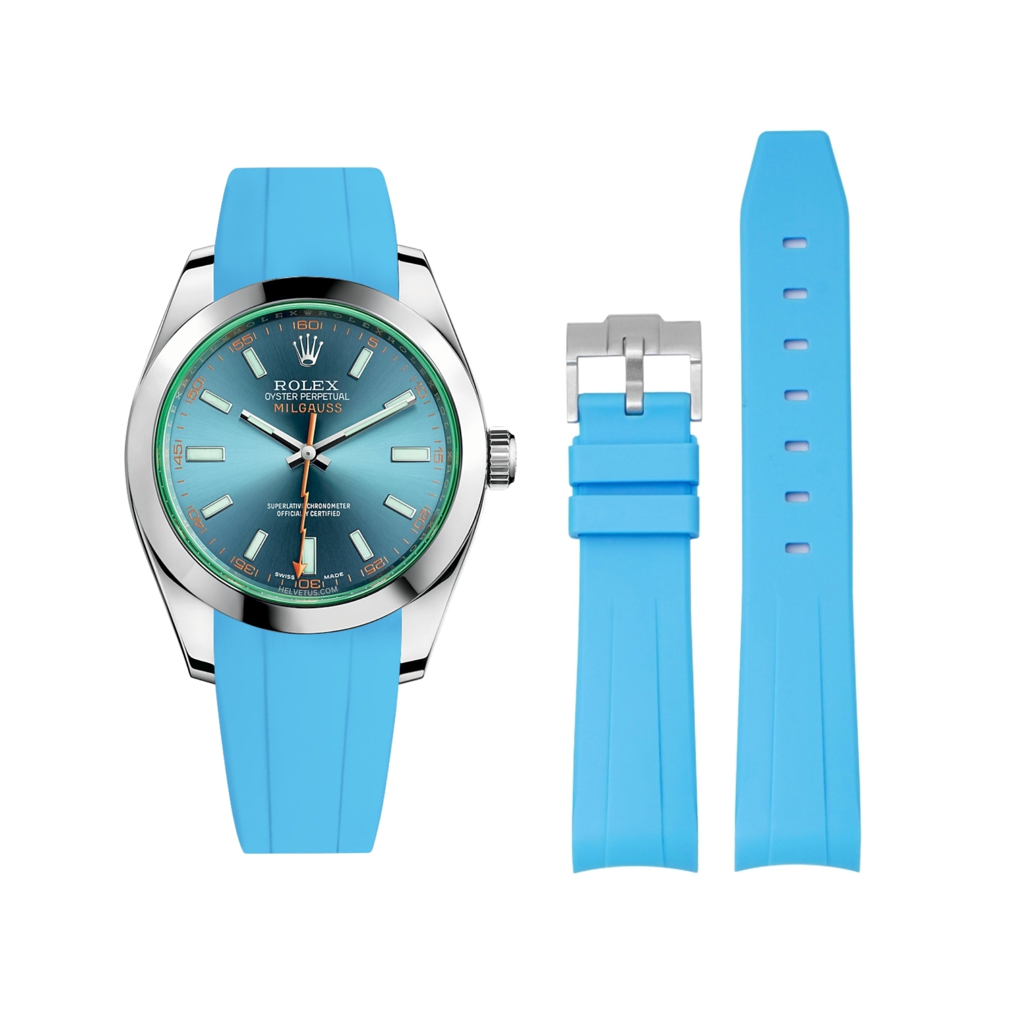 Kautschukarmband für Rolex Milgauss in Hell Blau - Helvetus DE