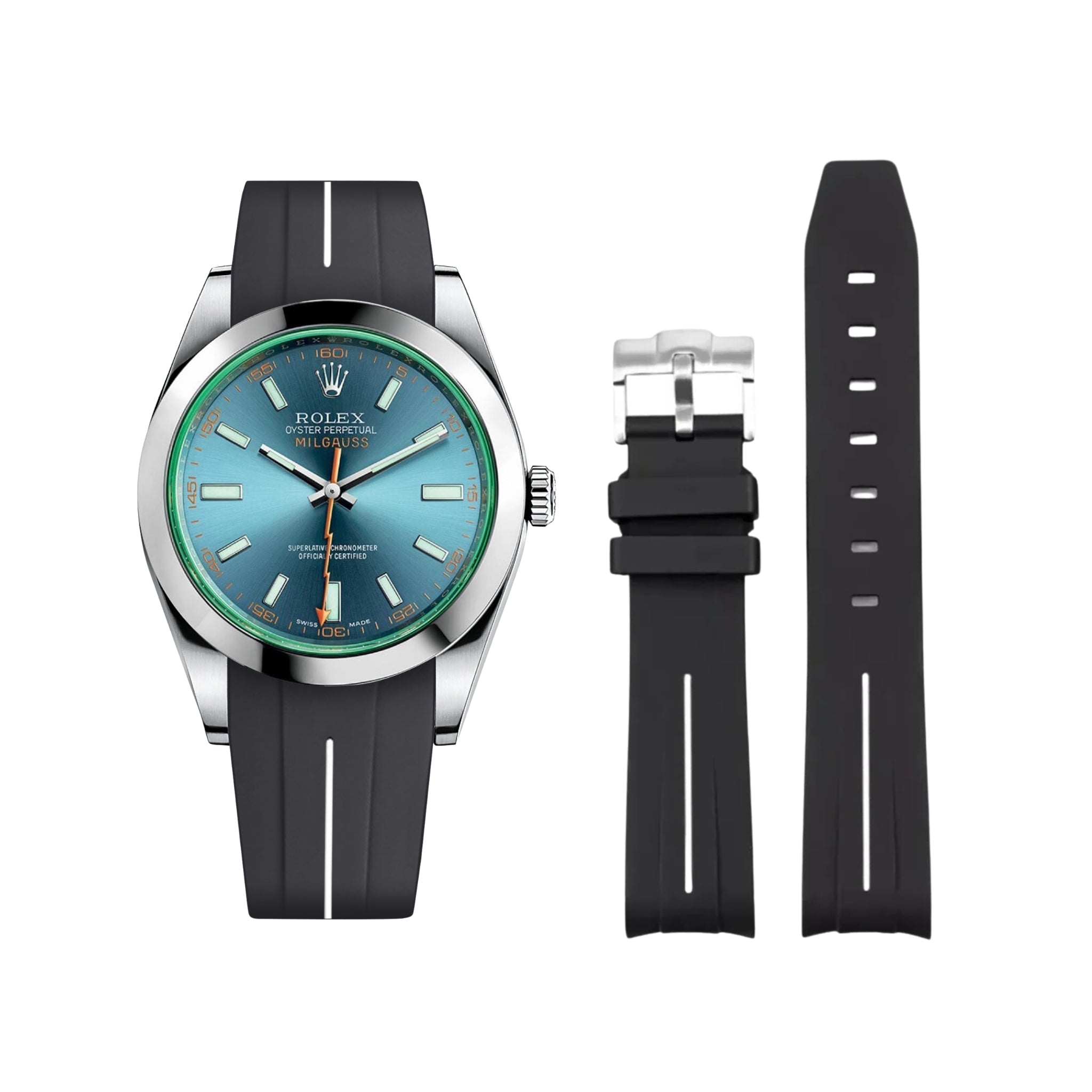 Kautschukarmband für Rolex Milgauss – LuxLine® - Schwarz/Weiss - Helvetus DE