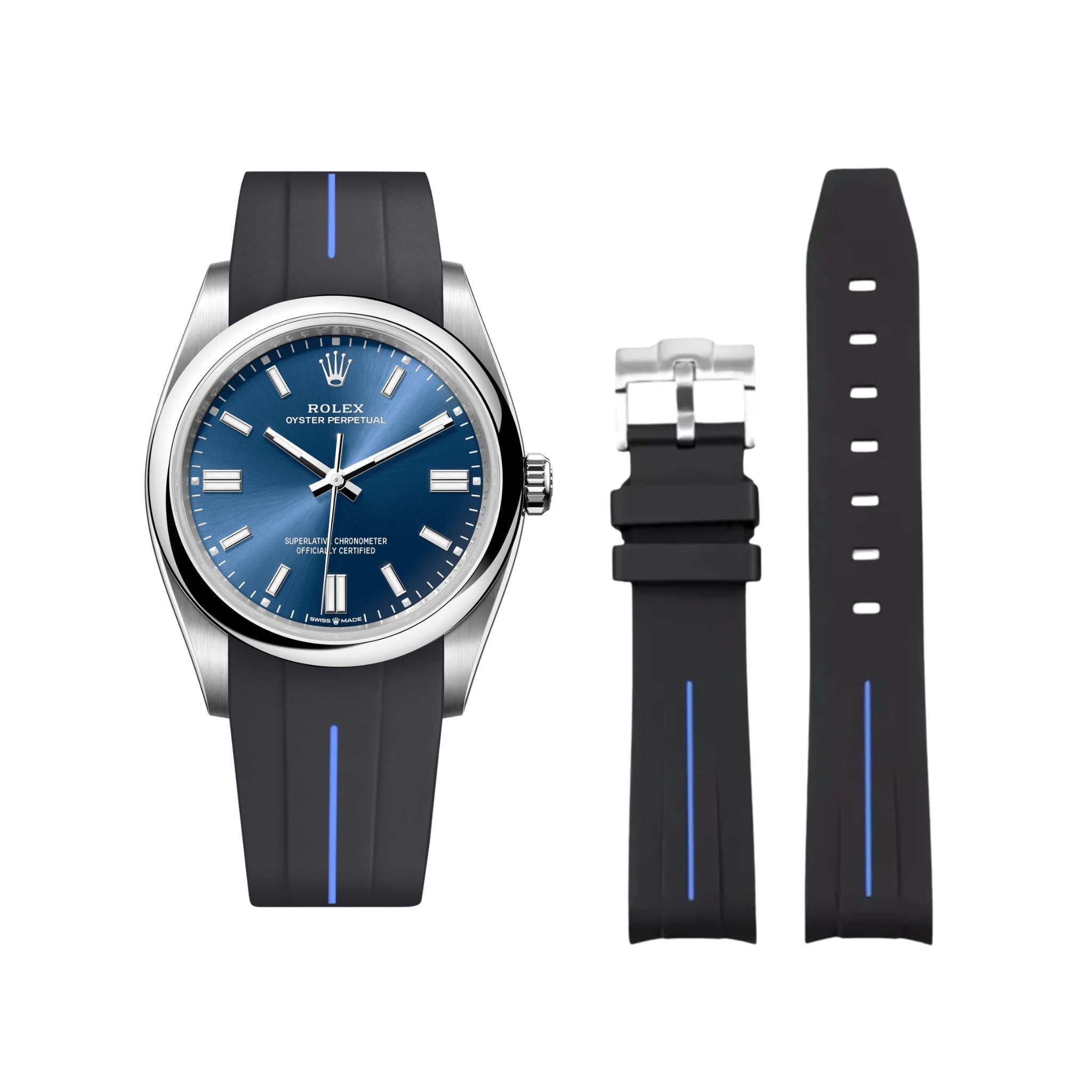 Kautschukarmband für Rolex Oyster Perpetual 36mm – LuxLine® - Schwarz/Blau - Helvetus DE