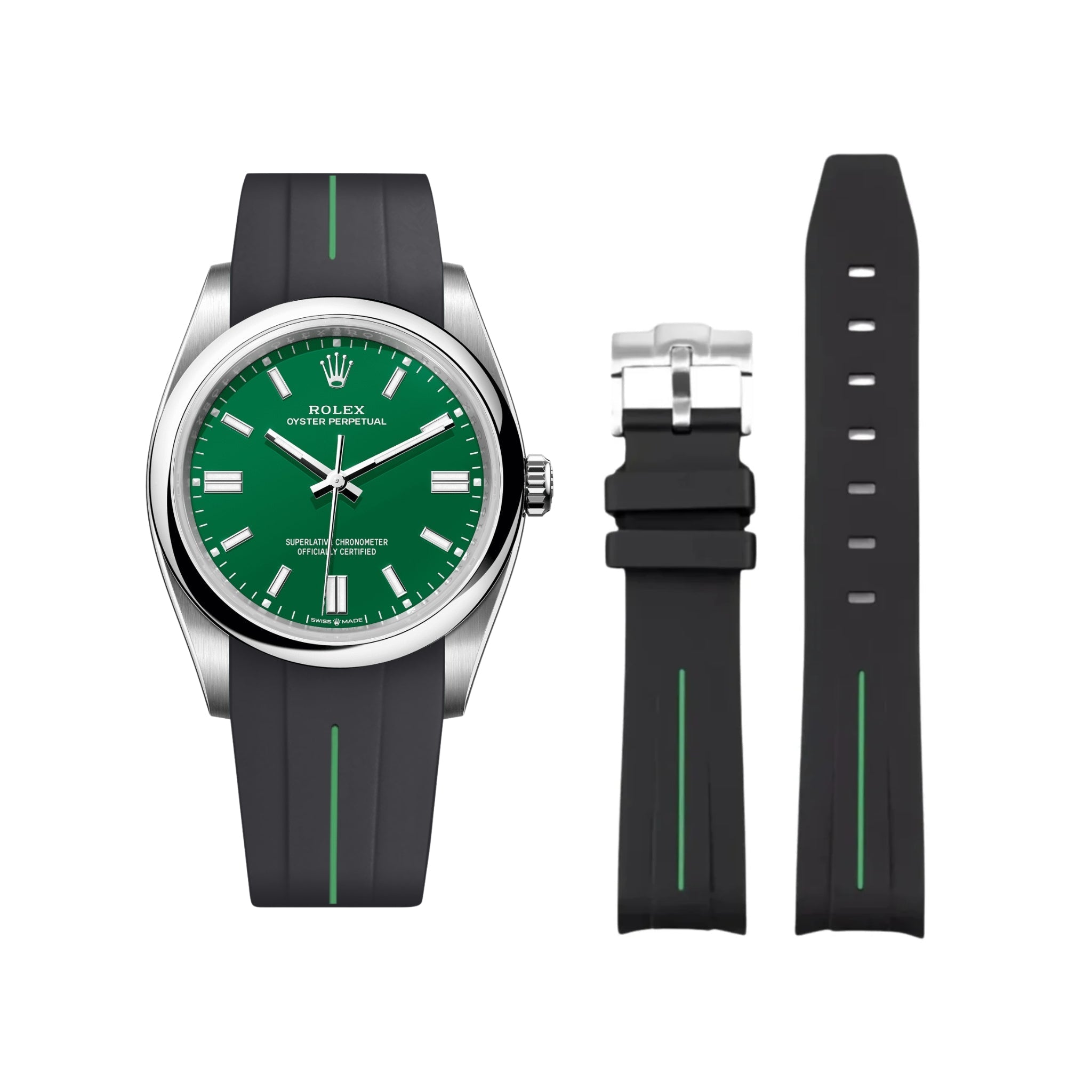 Kautschukarmband für Rolex Oyster Perpetual 36mm – LuxLine® - Schwarz/Grün - Helvetus DE