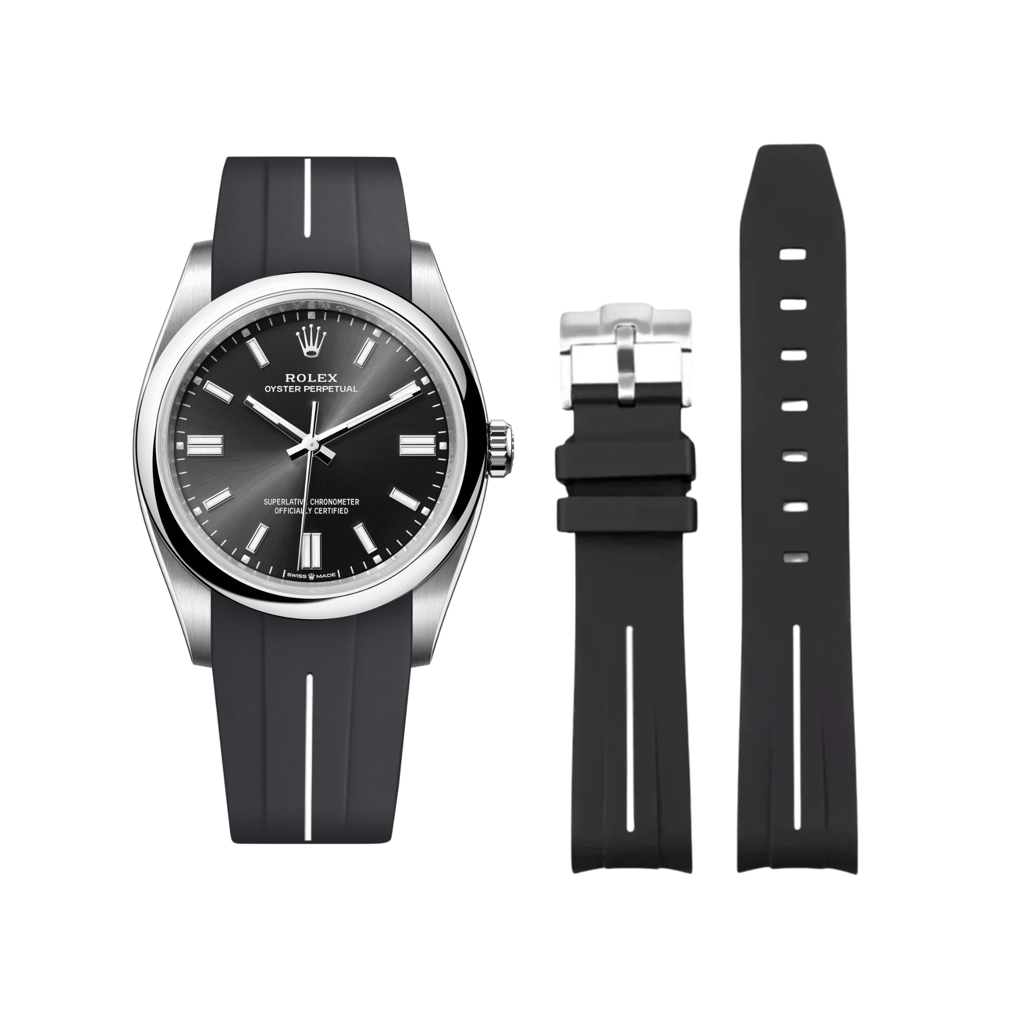Kautschukarmband für Rolex Oyster Perpetual 36mm – LuxLine® - Schwarz/Weiss - Helvetus DE