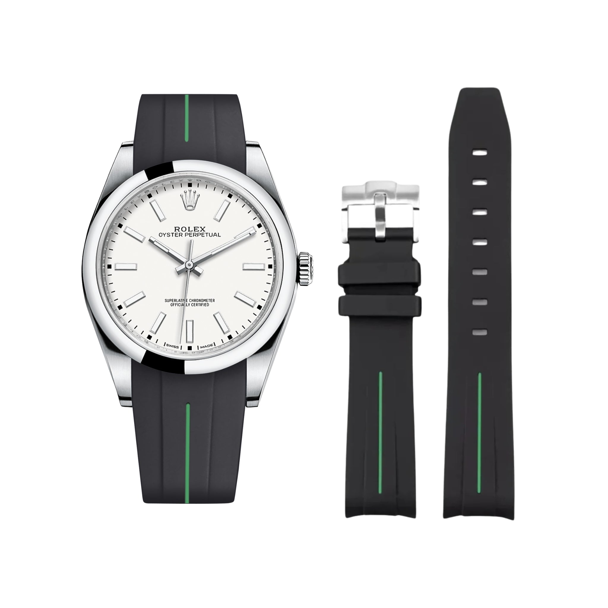 Kautschukarmband für Rolex Oyster Perpetual 39mm – LuxLine® - Schwarz/Grün - Helvetus DE