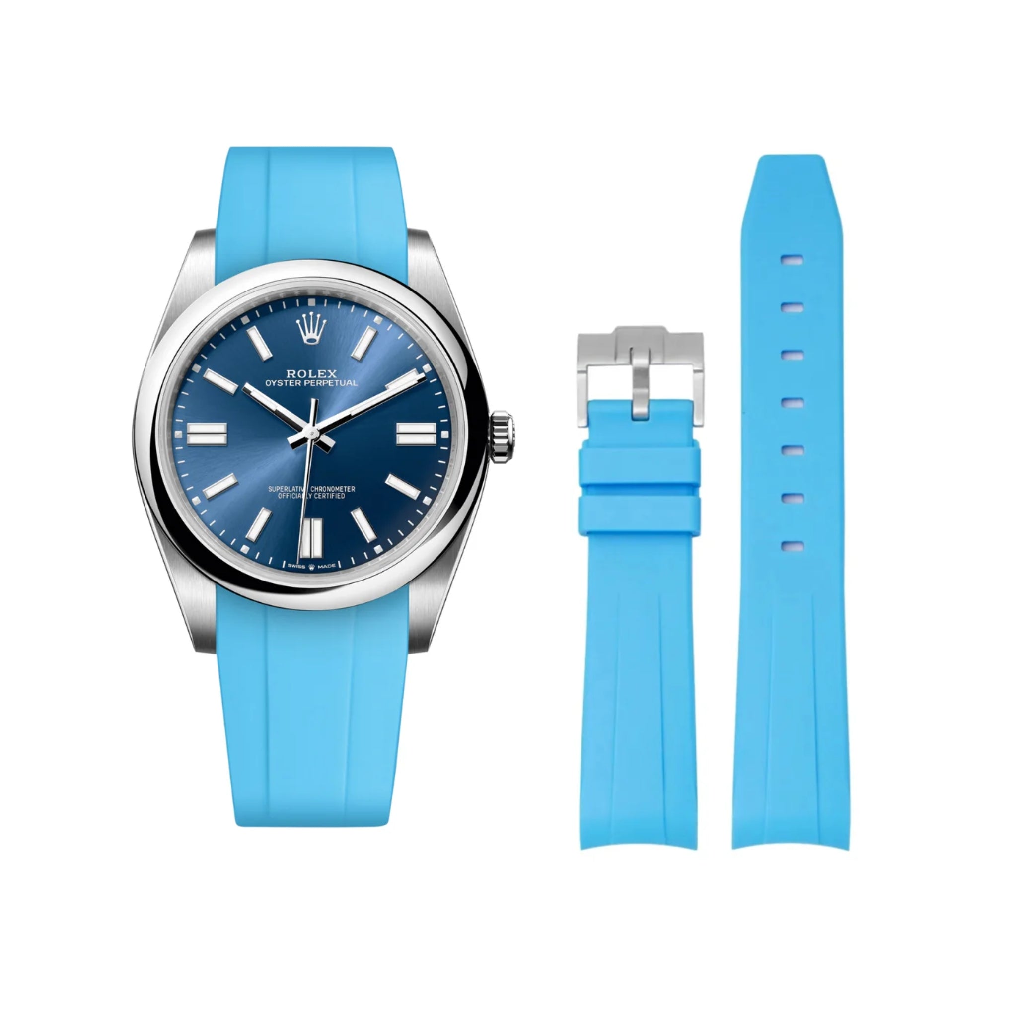 Kautschukarmband für Rolex Oyster Perpetual 41mm – Hell Blau - Helvetus DE