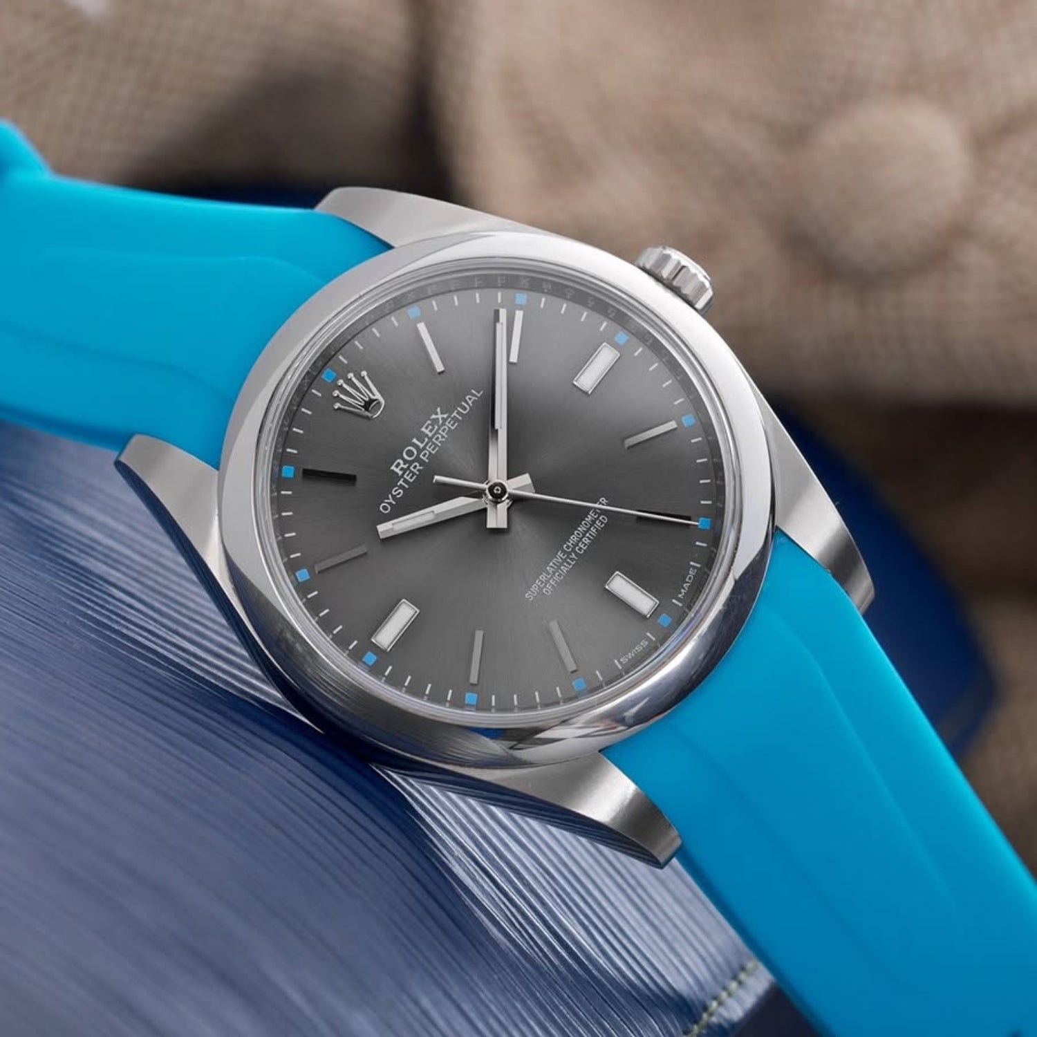 Kautschukarmband für Rolex Oyster Perpetual 41mm – Hell Blau - Helvetus DE