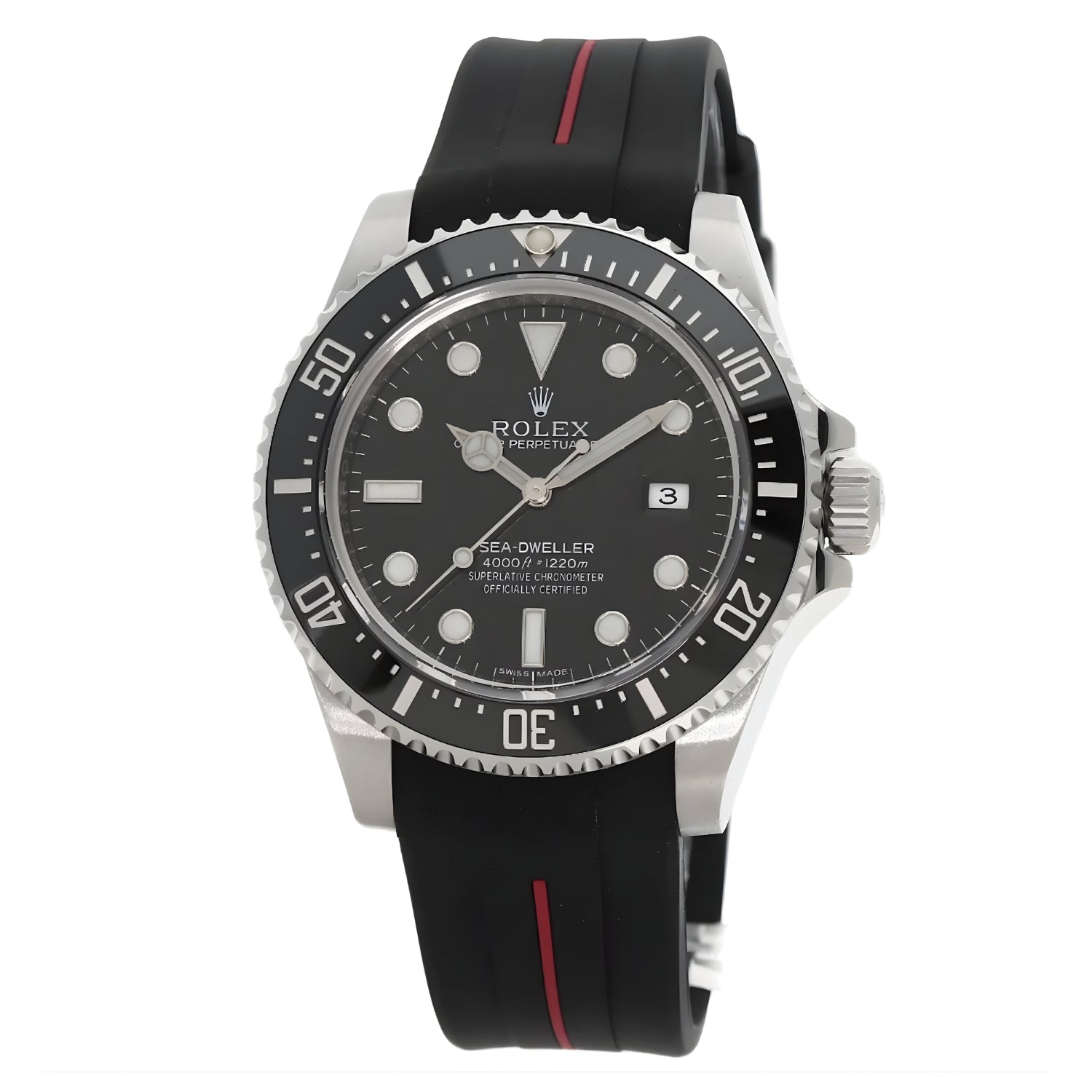 Kautschukarmband für Rolex Sea - Dweller – Schwarz/Rot Linie | LuxLine® - Helvetus DE