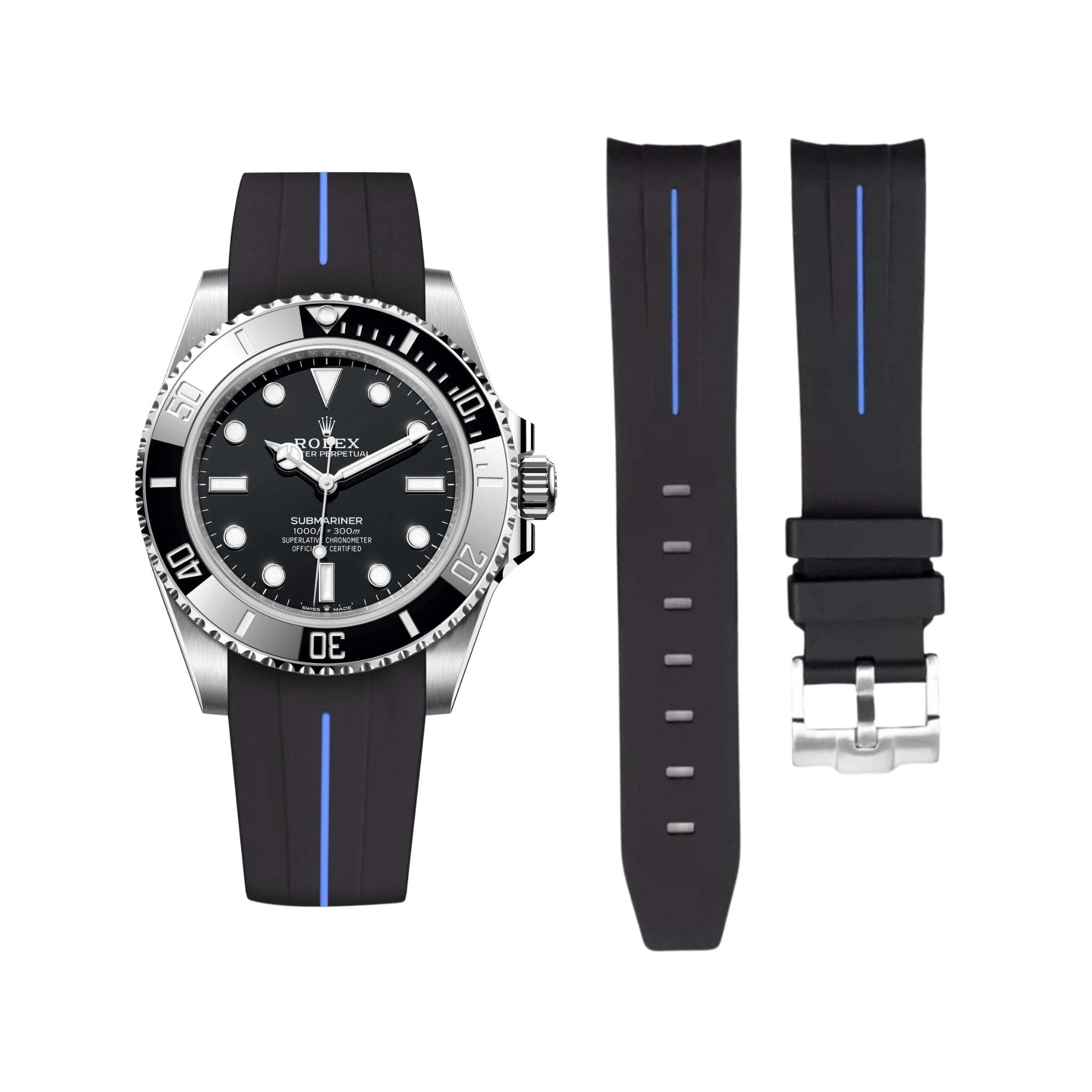 Kautschukarmband für Rolex Submariner – Luxline® - Schwarz/Blau - Helvetus DE