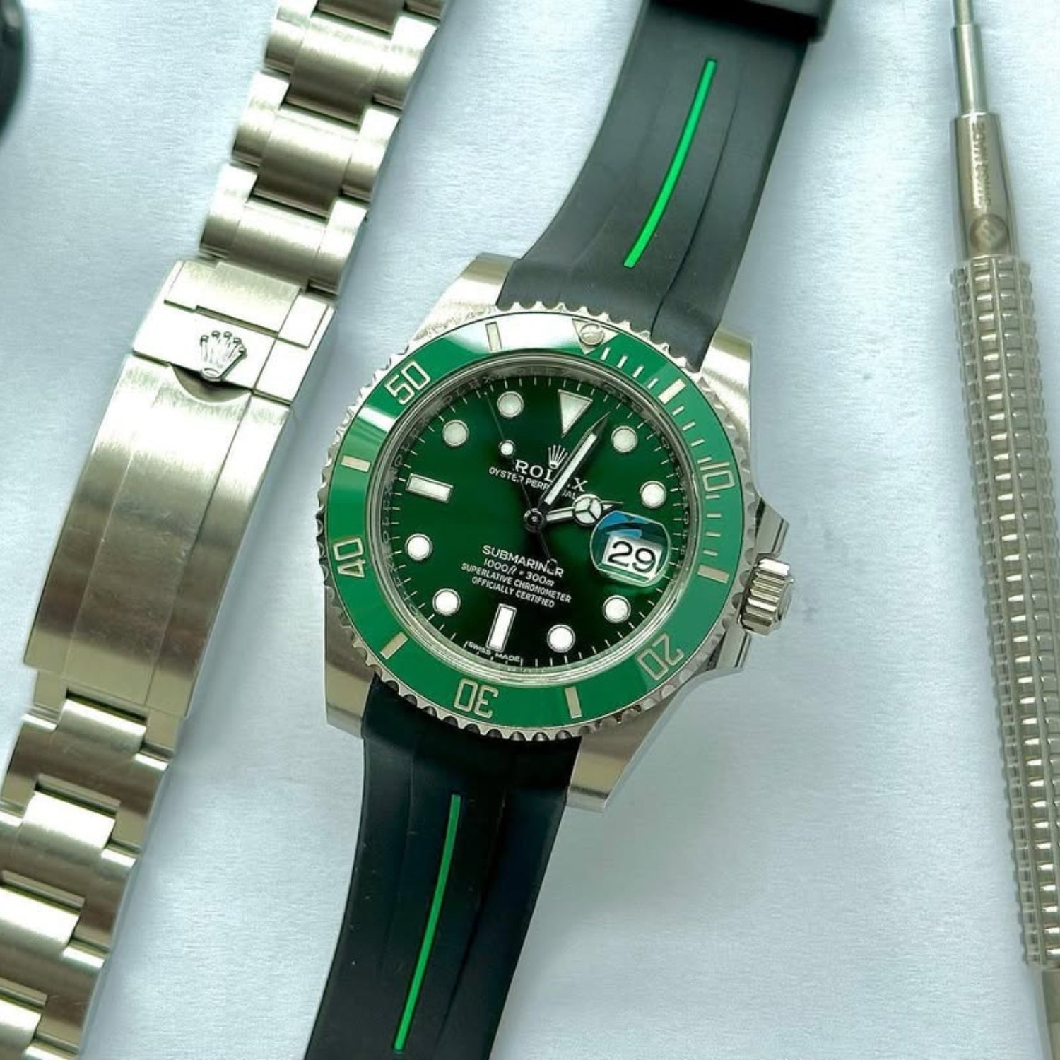 Kautschukarmband für Rolex Submariner – Luxline® - Schwarz/Grün - Helvetus DE