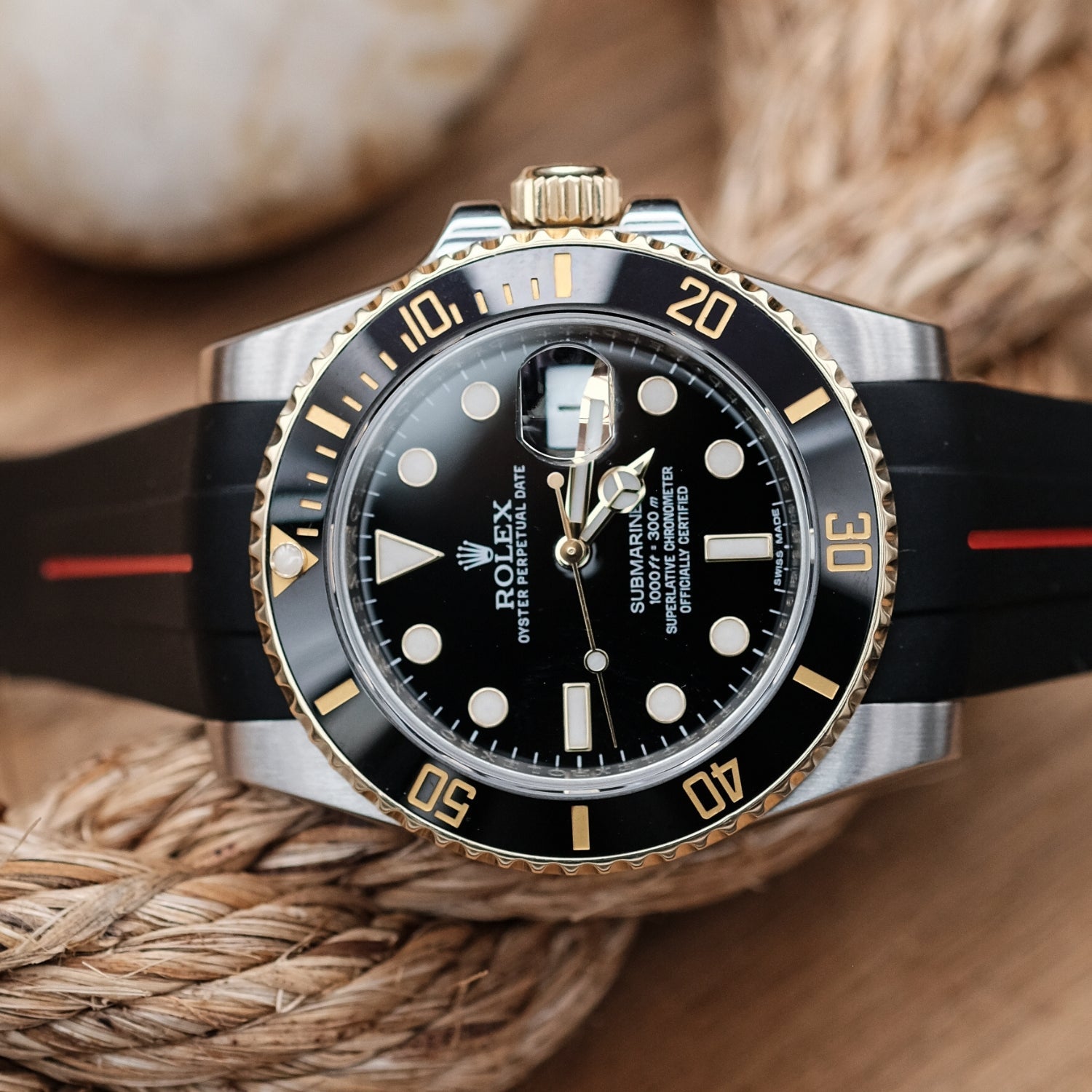 Kautschukarmband für Rolex Submariner – Luxline® - Schwarz/Rot - Helvetus DE