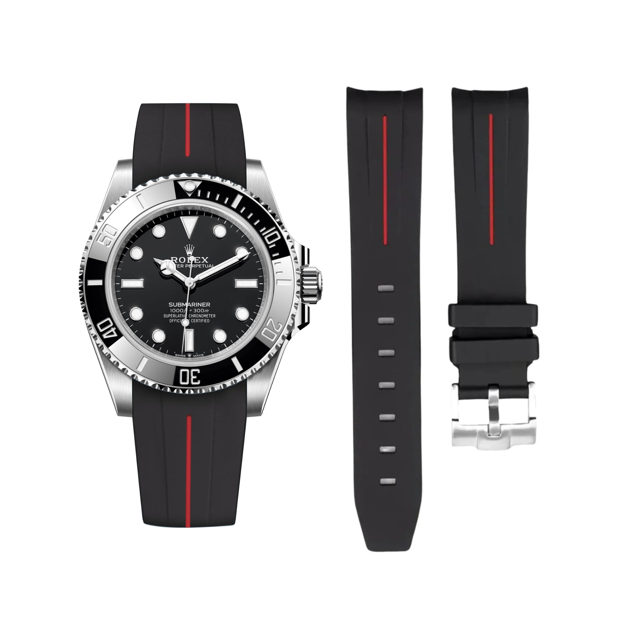 Kautschukarmband für Rolex Submariner – Luxline® - Schwarz/Rot - Helvetus DE