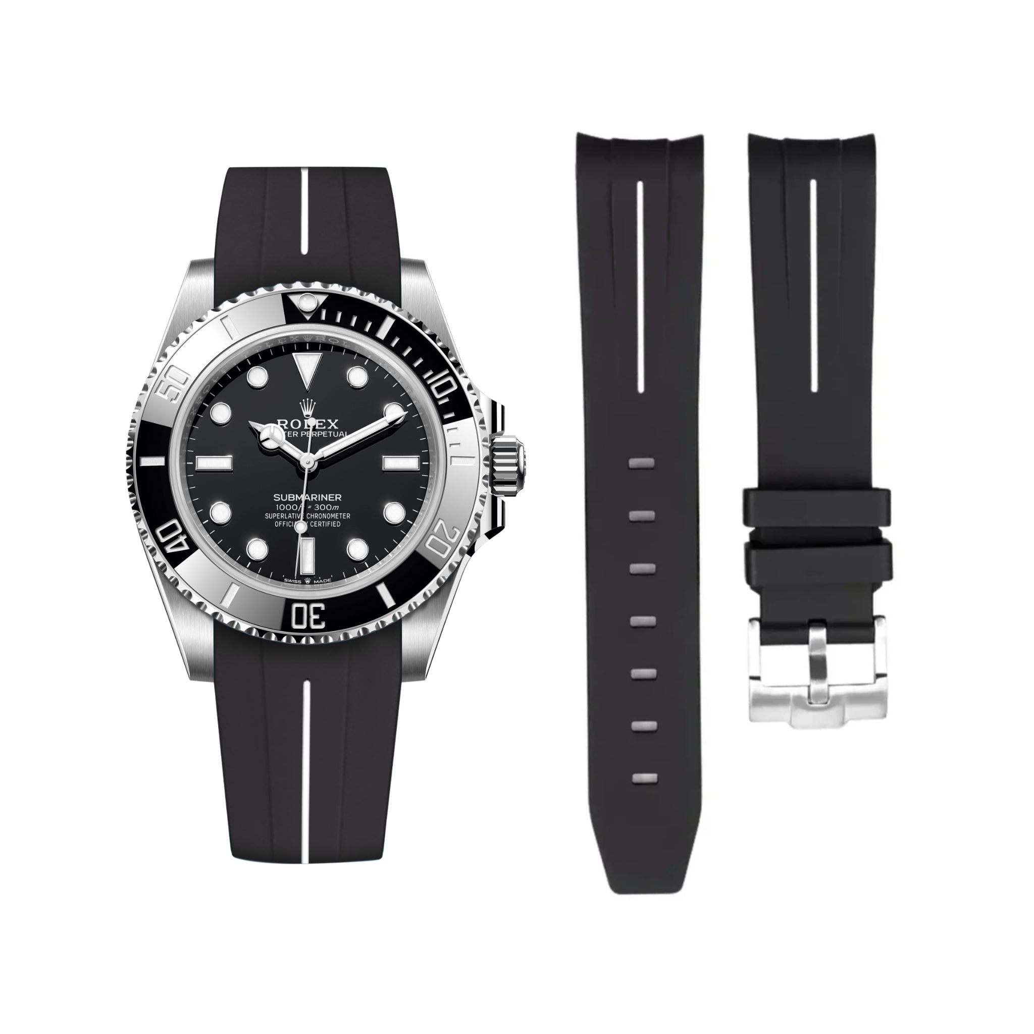Kautschukarmband für Rolex Submariner – Luxline® - Schwarz/Weiss - Helvetus DE