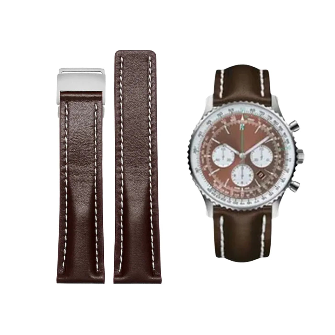 Leder Armband - für Breitling Uhren - Flach Braun - Helvetus DE