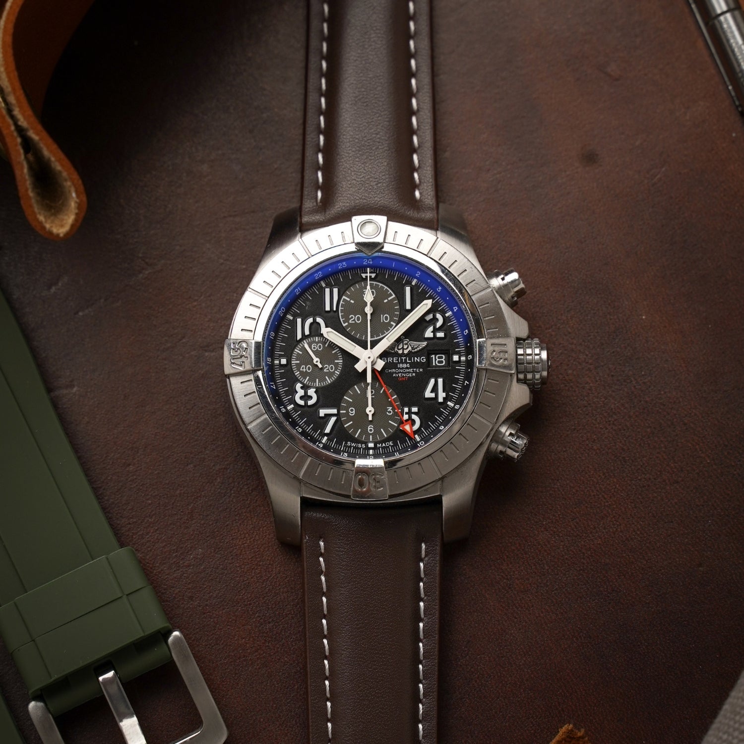 Leder Armband - für Breitling Uhren - Flach Braun - Helvetus DE