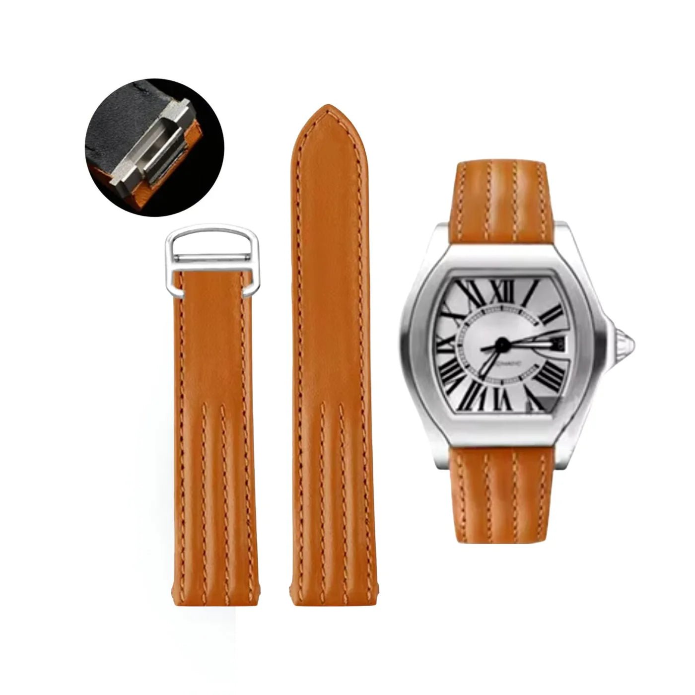 Leder Armband - fur Cartier Roadster - Hell Braun - Helvetus DE