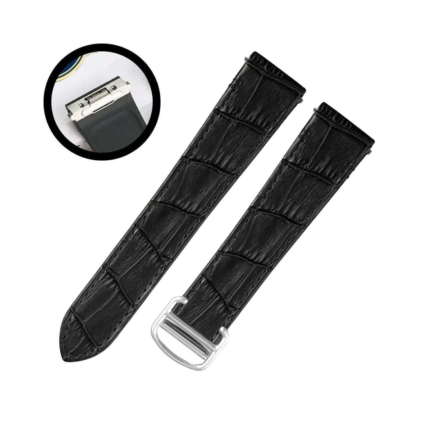 Leder Armband für Cartier Santos Medium/Large – Schwarz – Quick Switch/Release - Helvetus DE
