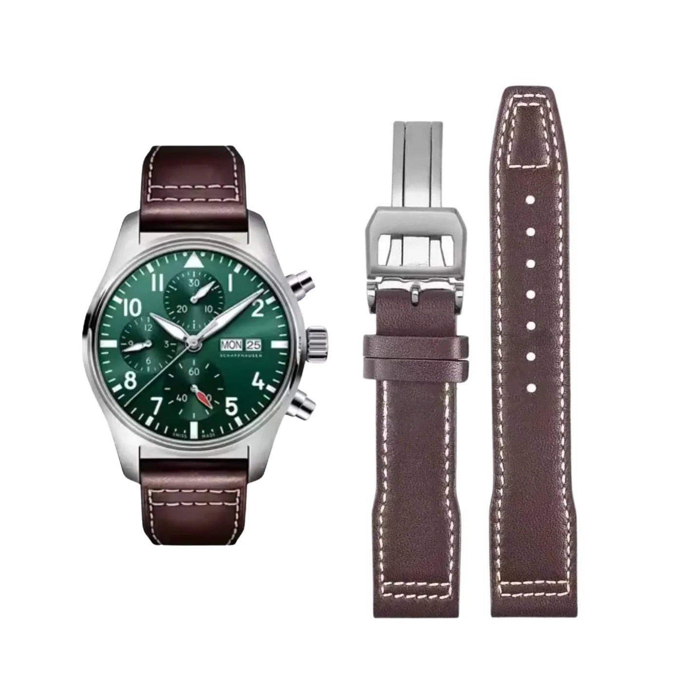 Leder Armband - für IWC Pilot - Braun - Ohne Nieten - Helvetus DE