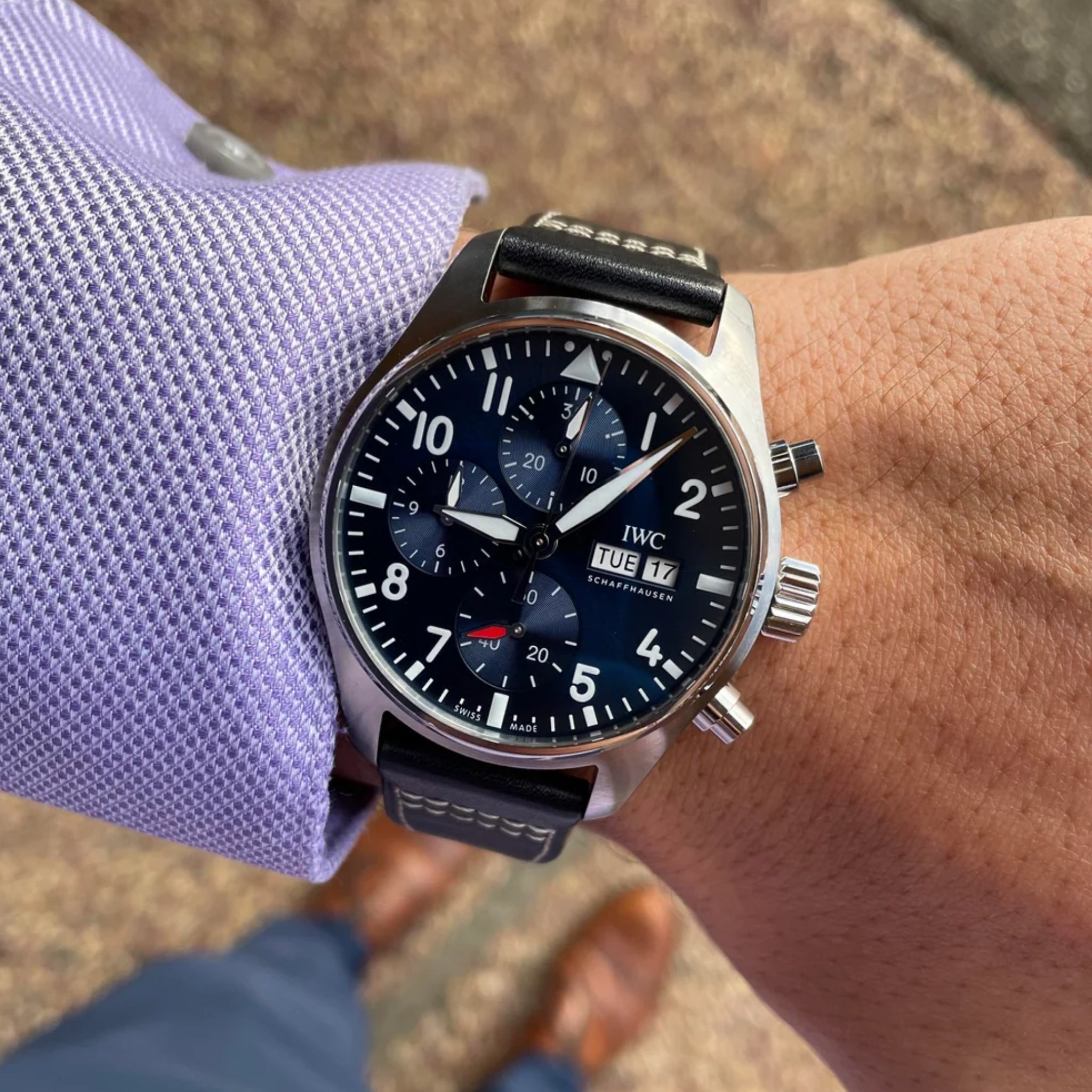 Leder Armband - für IWC Pilot - Schwarz - Ohne Nieten - Helvetus DE