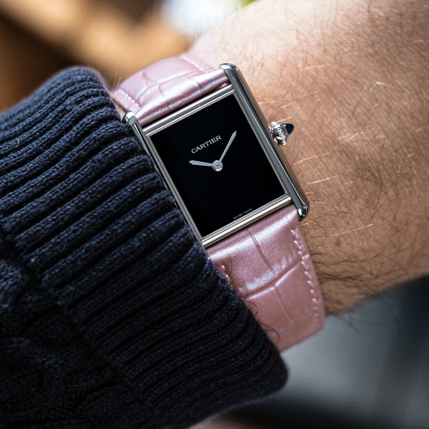 Lederarmband für Cartier Tank / Tank Solo / Tank Must – Pink - Helvetus DE