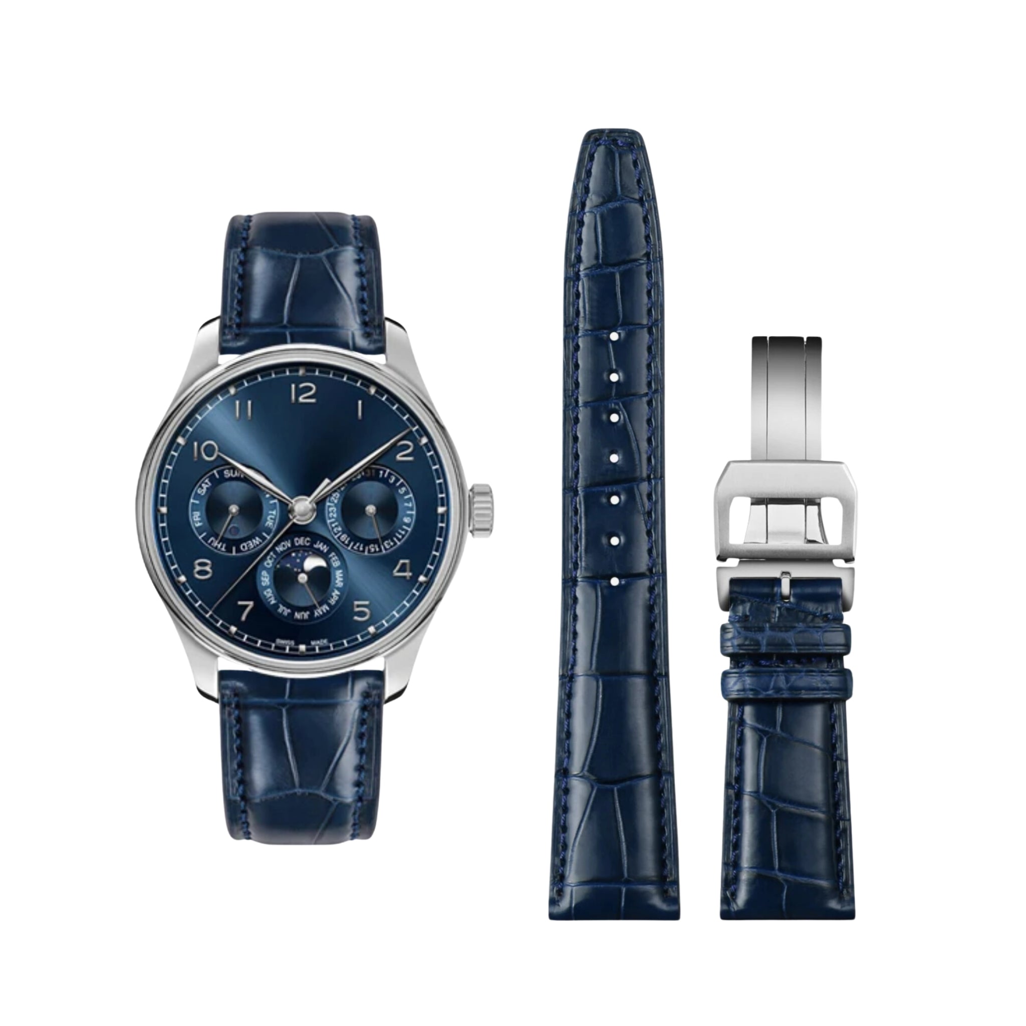 Lederarmband – Für IWC Portofino/Portugieser – Blau - Helvetus DE