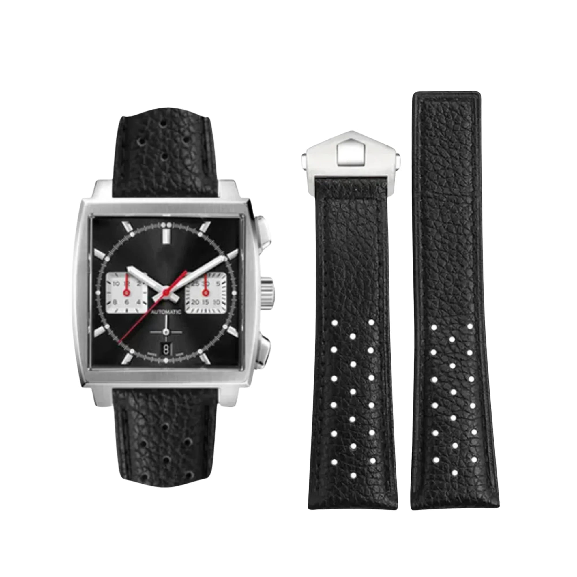 Lederarmband – Für Tag Heuer Monaco – Schwarz mit kleinen Löchern - Helvetus DE