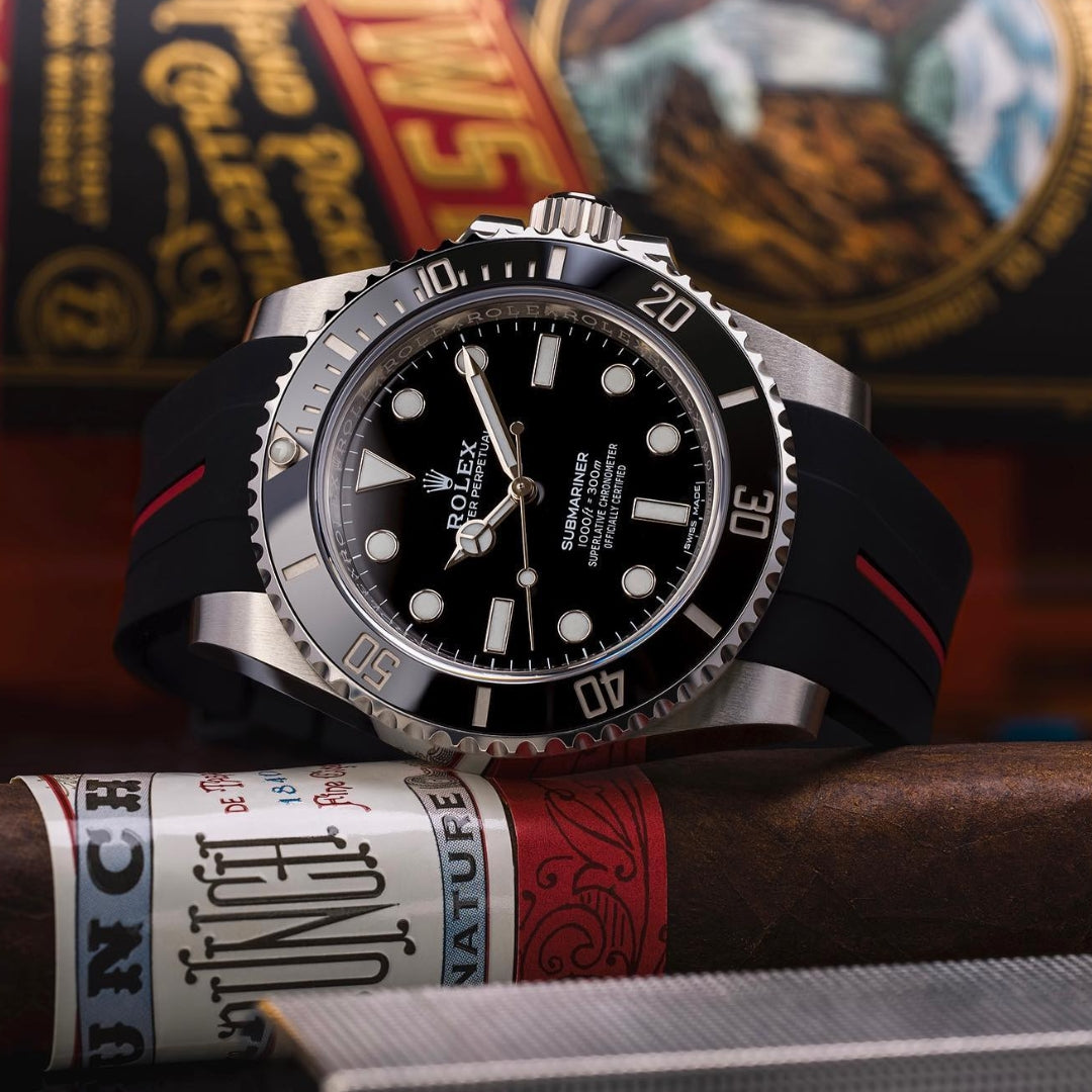 Pulseira de borracha com fecho dobrável para Rolex Submariner – Luxline® - Preto/Vermelho