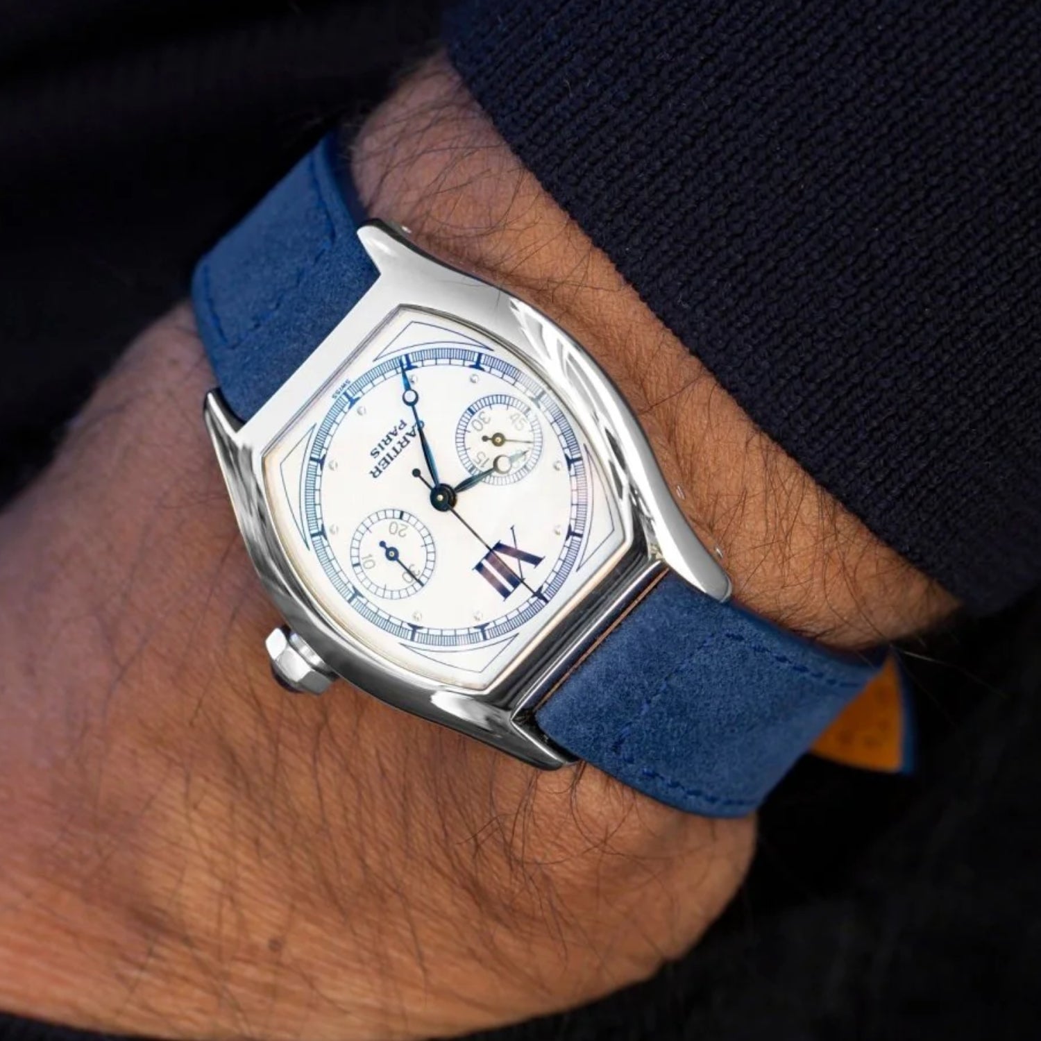 Pulseira de relógio em camurça – Azul – Feita à mão – Helvetus®