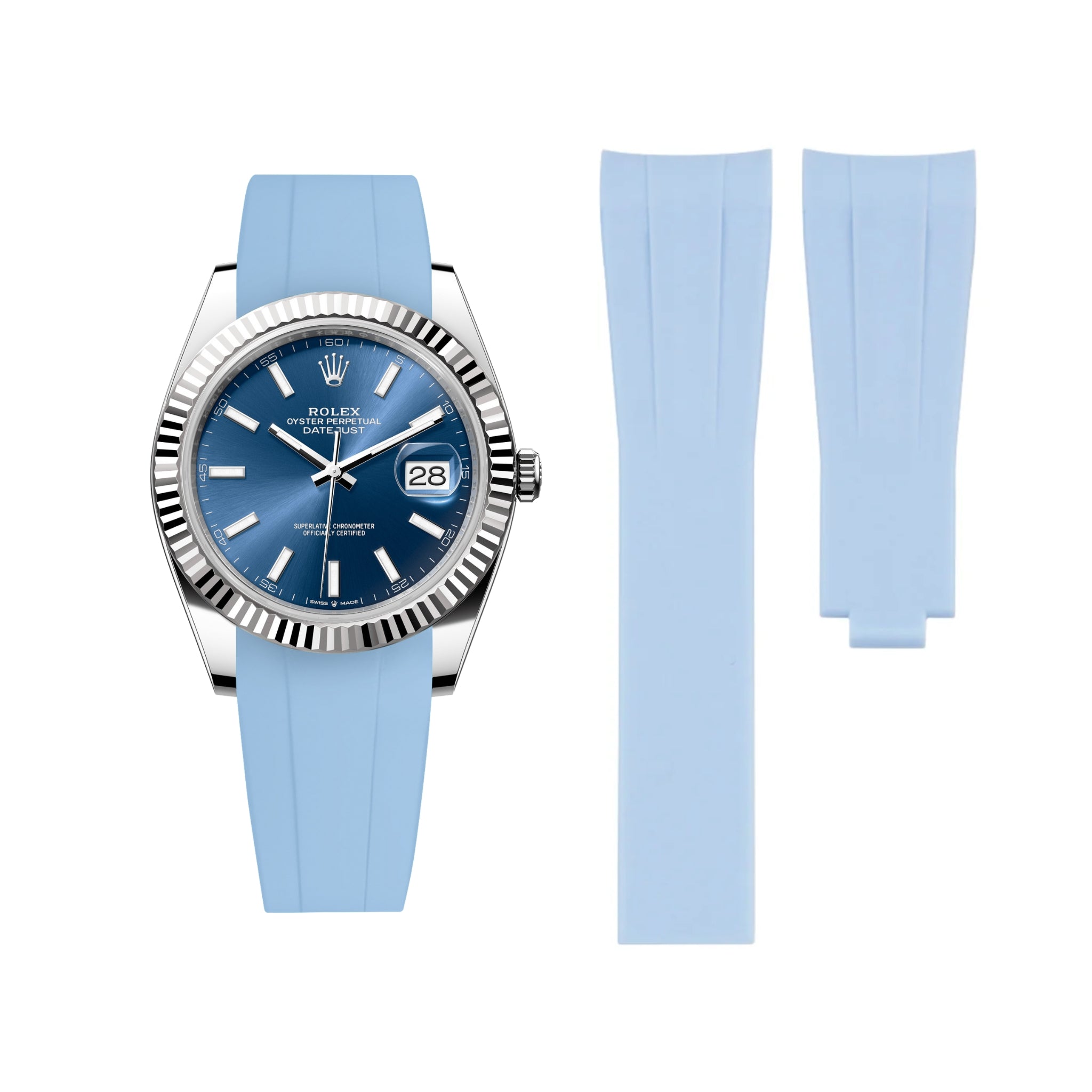 Faltschließe Kautschukarmband für Rolex Datejust 41mm – Baby Blau - Helvetus DE