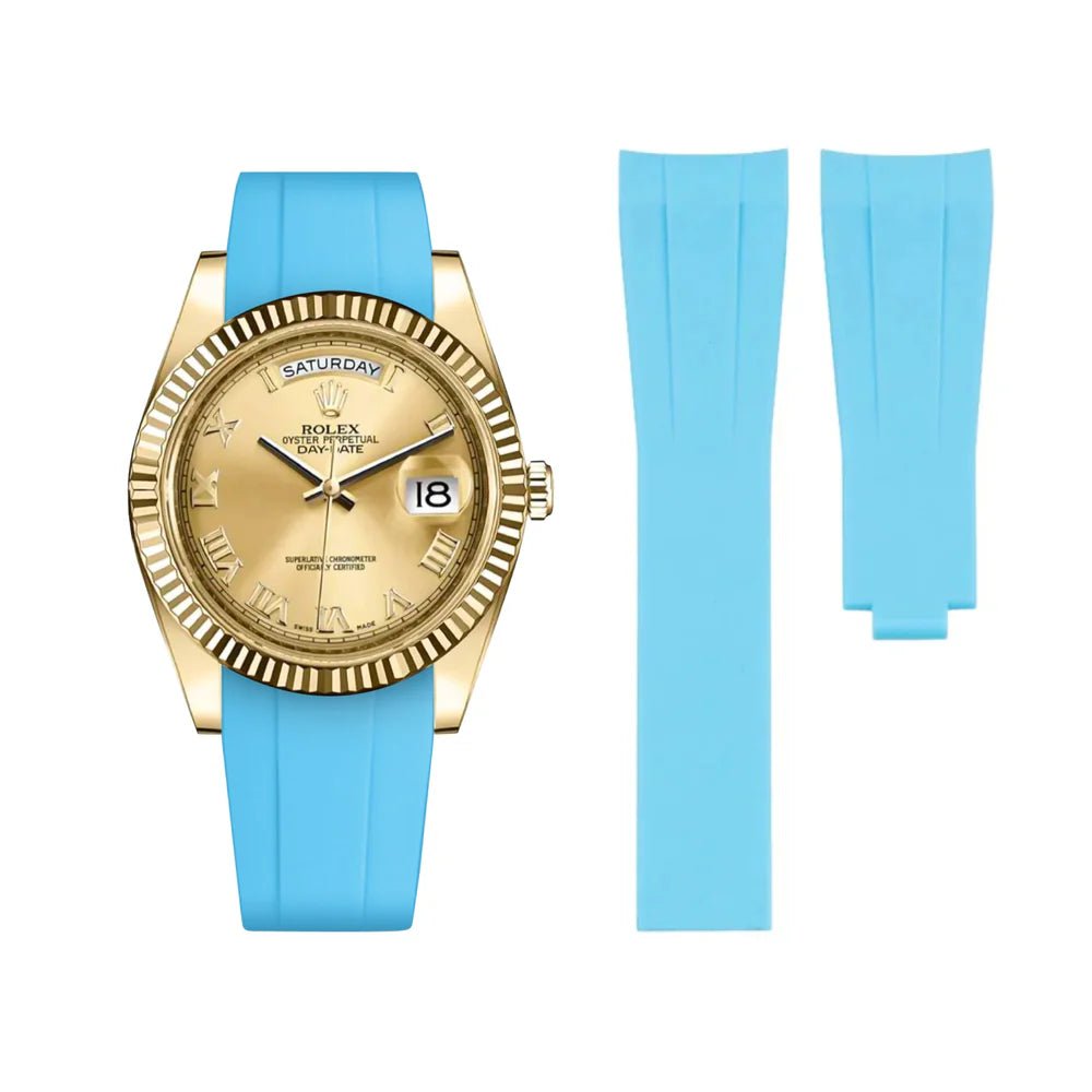 Faltschließe Kautschukarmband für Rolex Day - Date II 41mm – Hell Blau - Helvetus DE