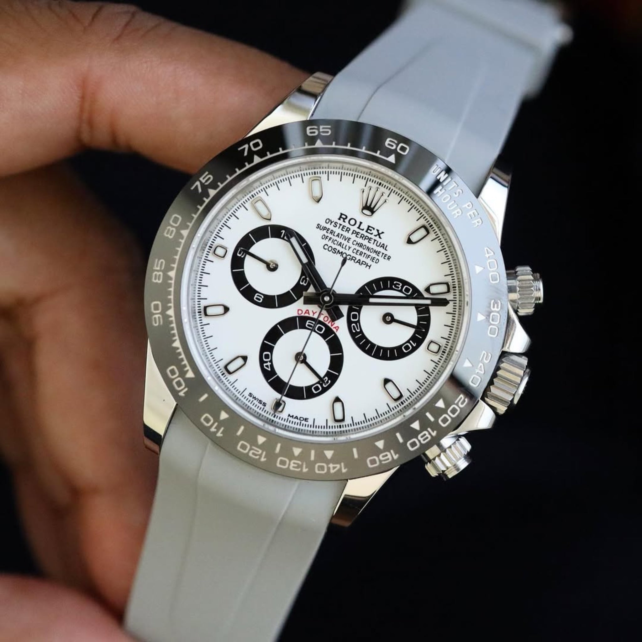 Faltschliesse Kautschukarmband für Rolex Daytona – Grau - Helvetus DE